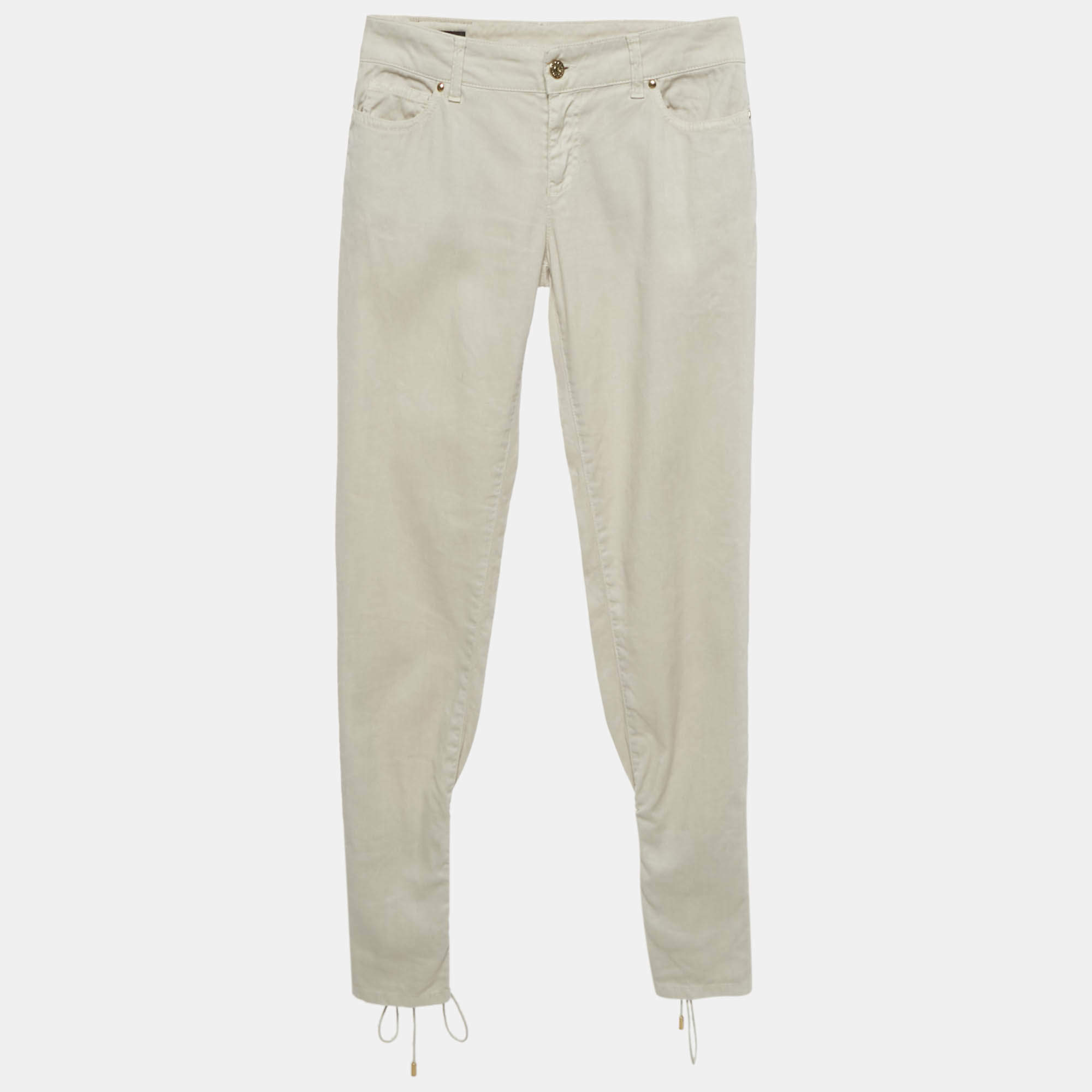 Pre Owned Gucci Beige Linen Blend Lace-Up Hem Skinny Jeans S Waist 29"