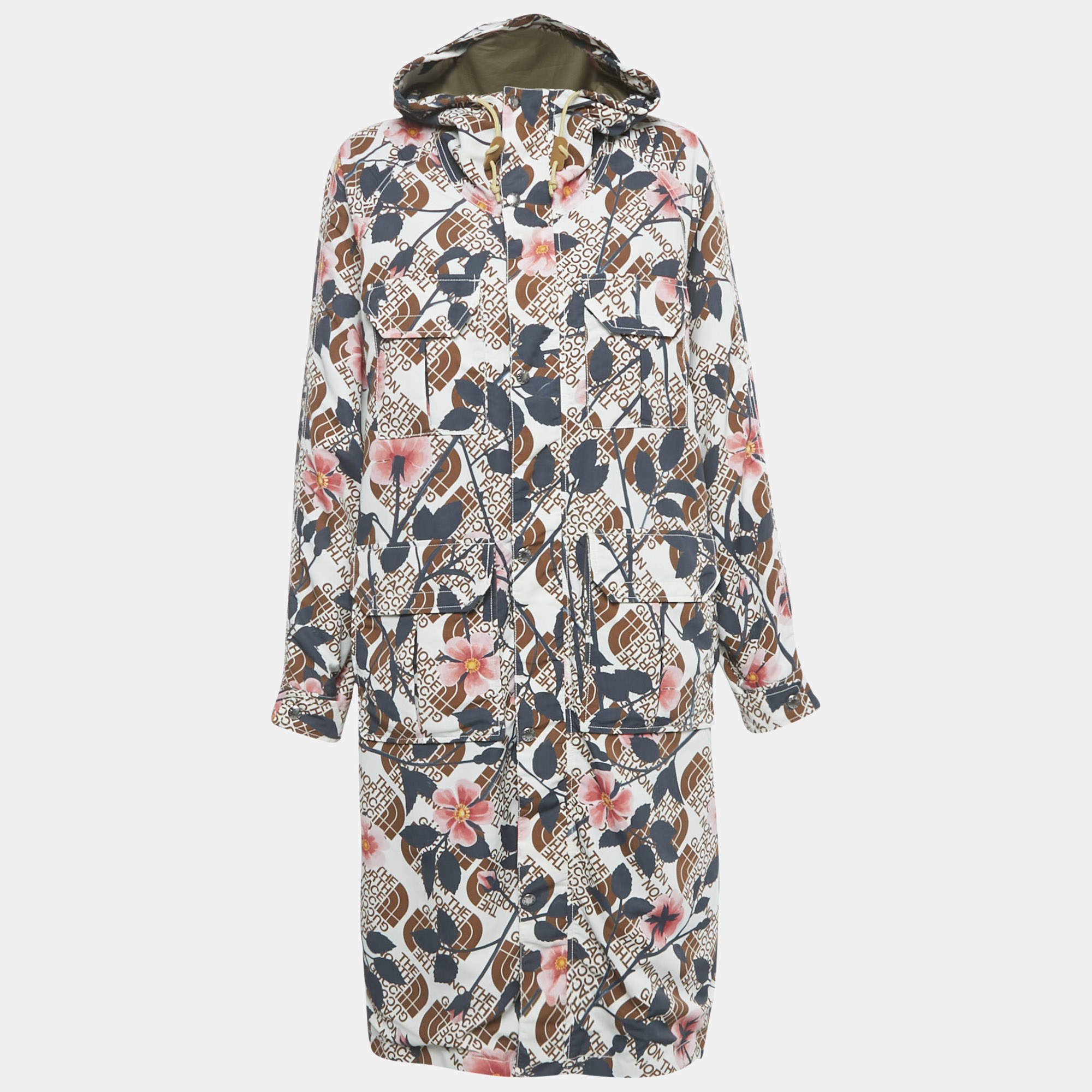 Gucci Beige Gabardine Butterfly Embroidered Trench Coat M