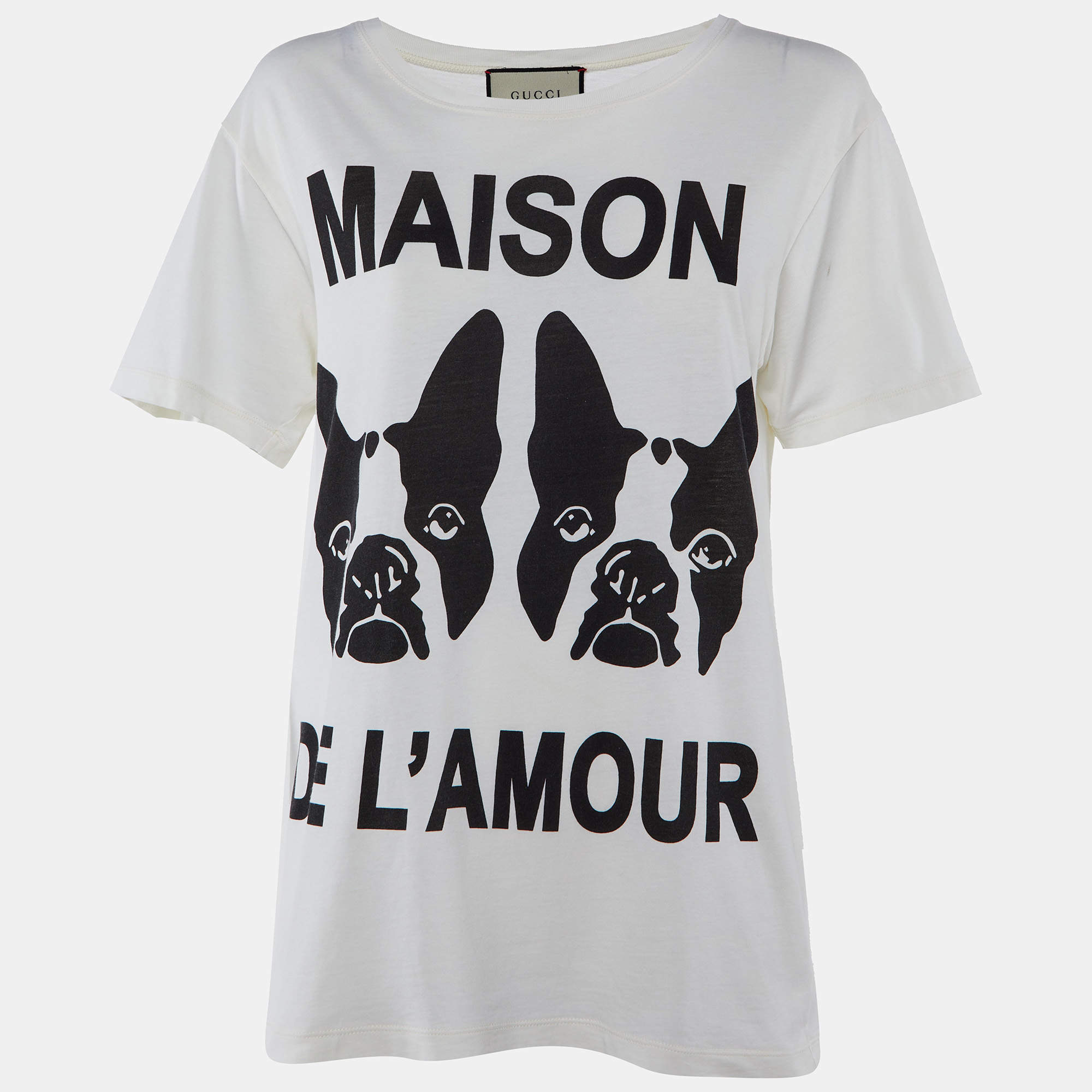 Pre Owned Gucci Off White Maison De L'Amour Print Cotton Crew Neck Half Sleeve T-Shirt XS