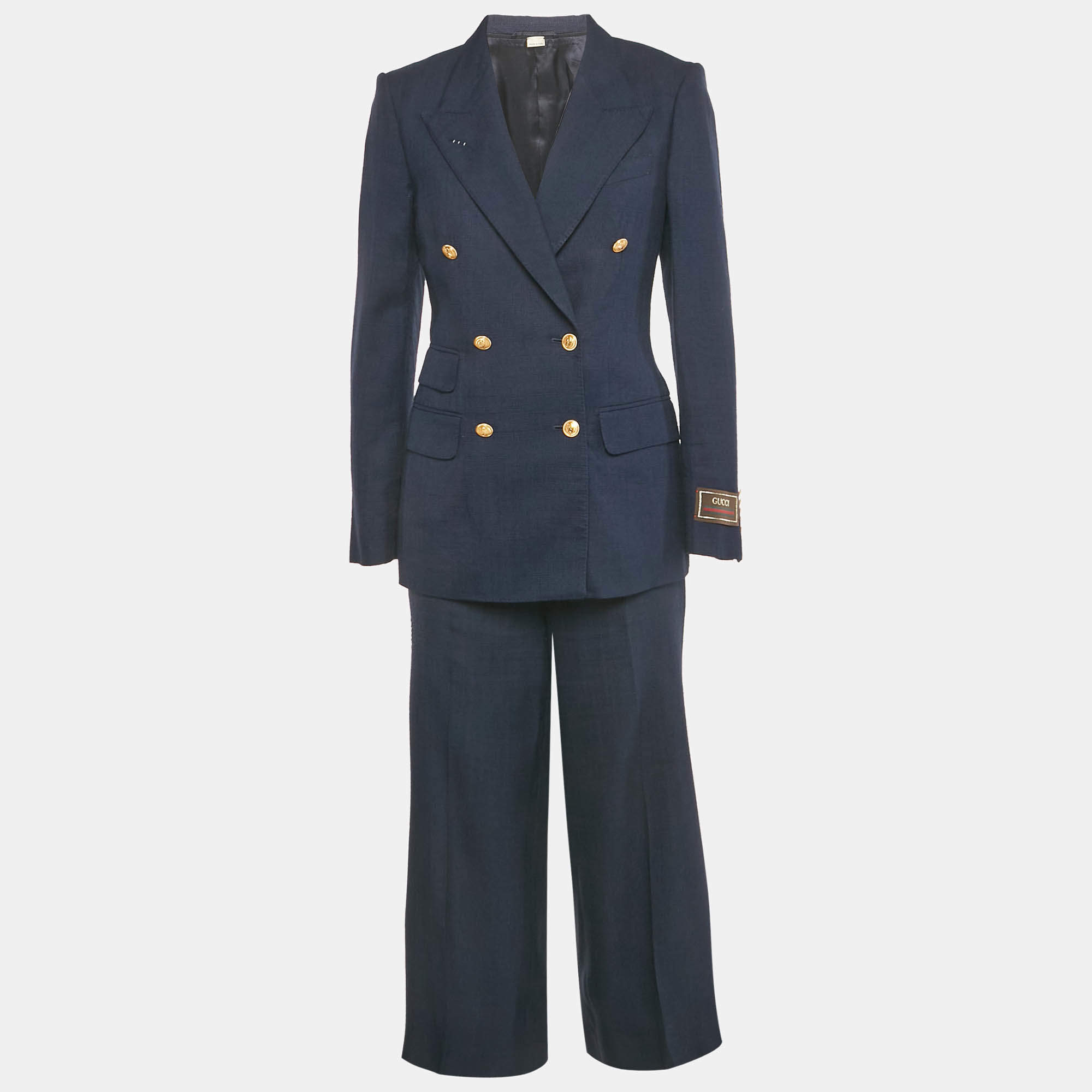Pre Owned Gucci Navy Blue Wool Double Breasted Suit S