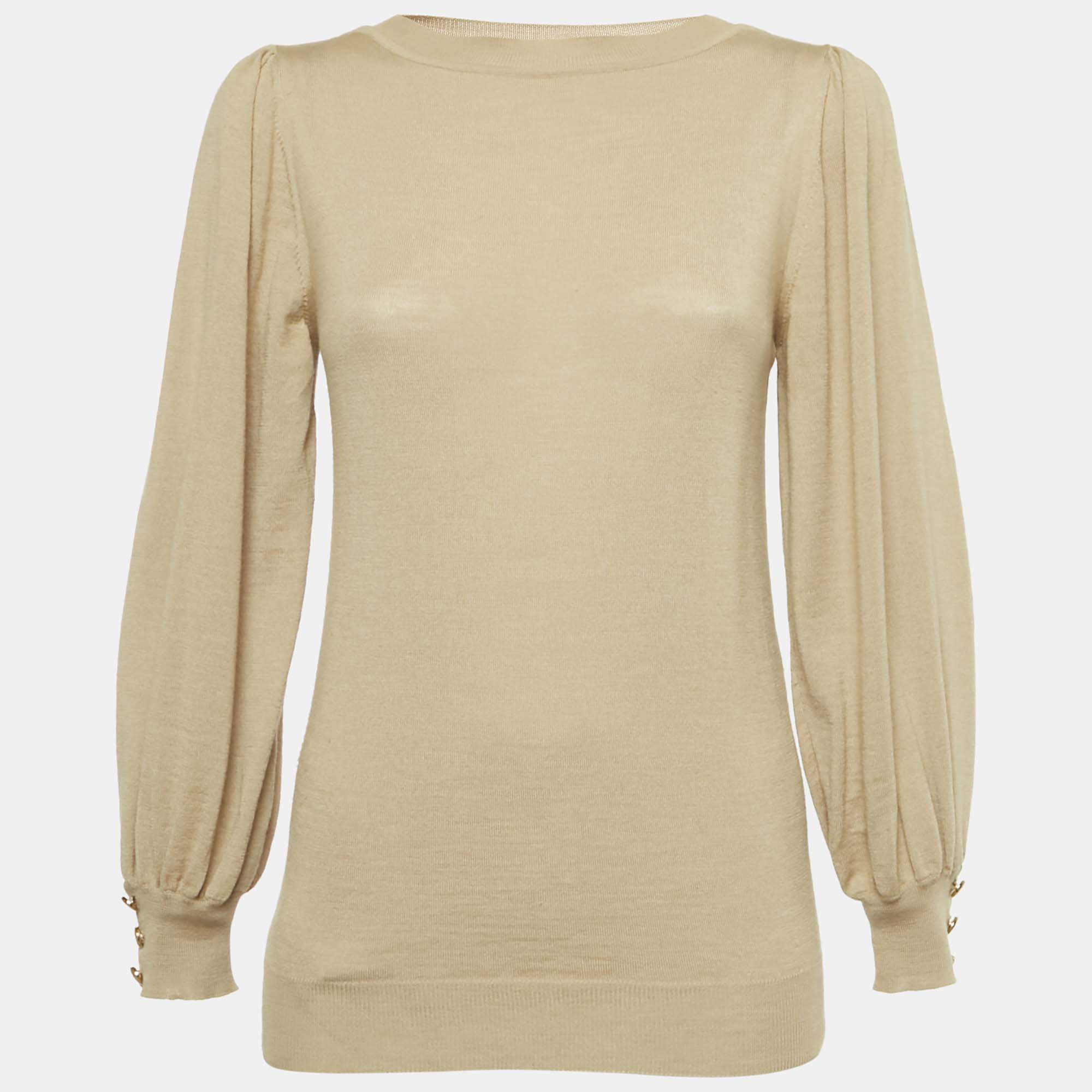 Pre Owned Gucci Camel Brown Wool Knit Sweatshirt S
