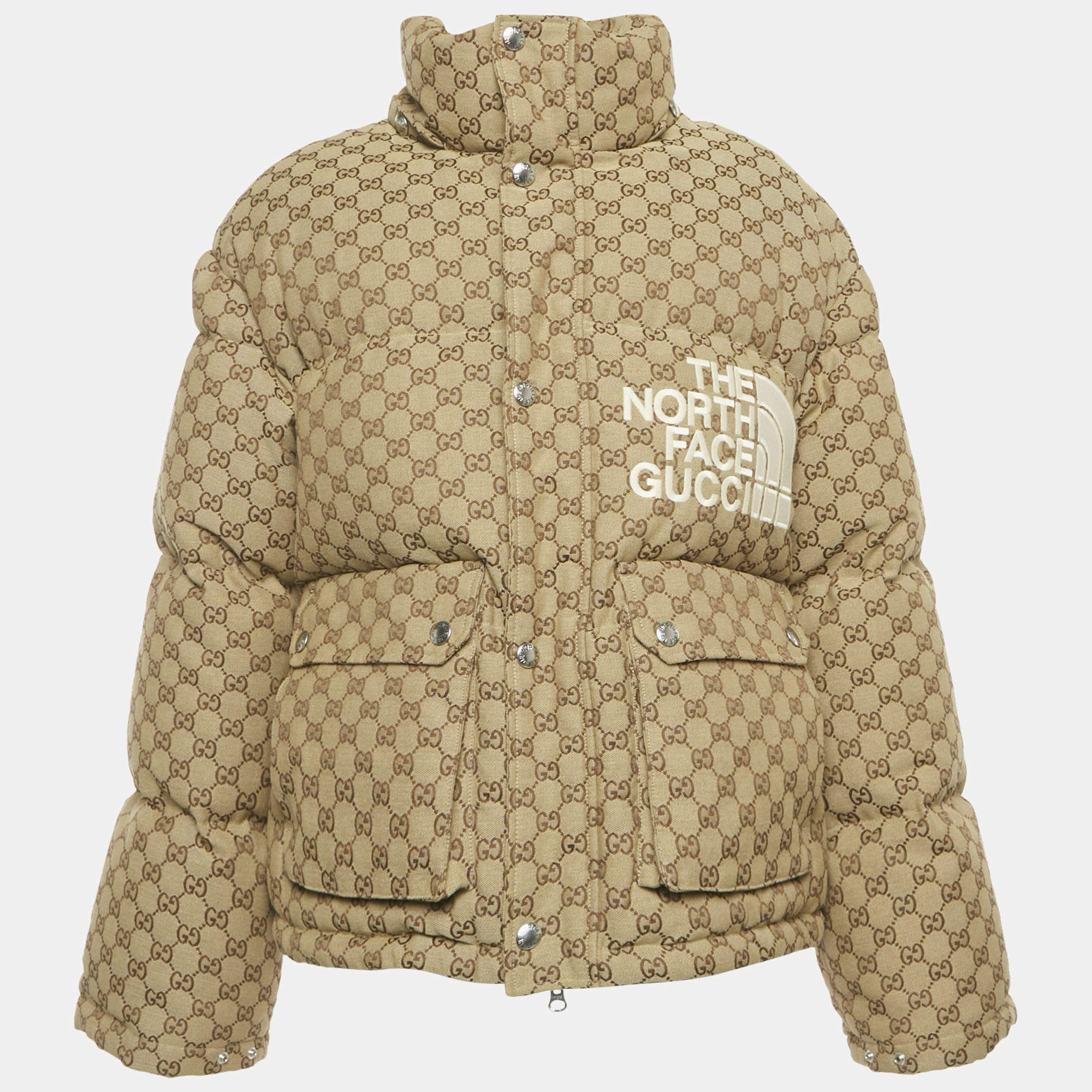 Pre Owned Gucci x The North Face Brown GG Jacquard Canvas Down Jacket L