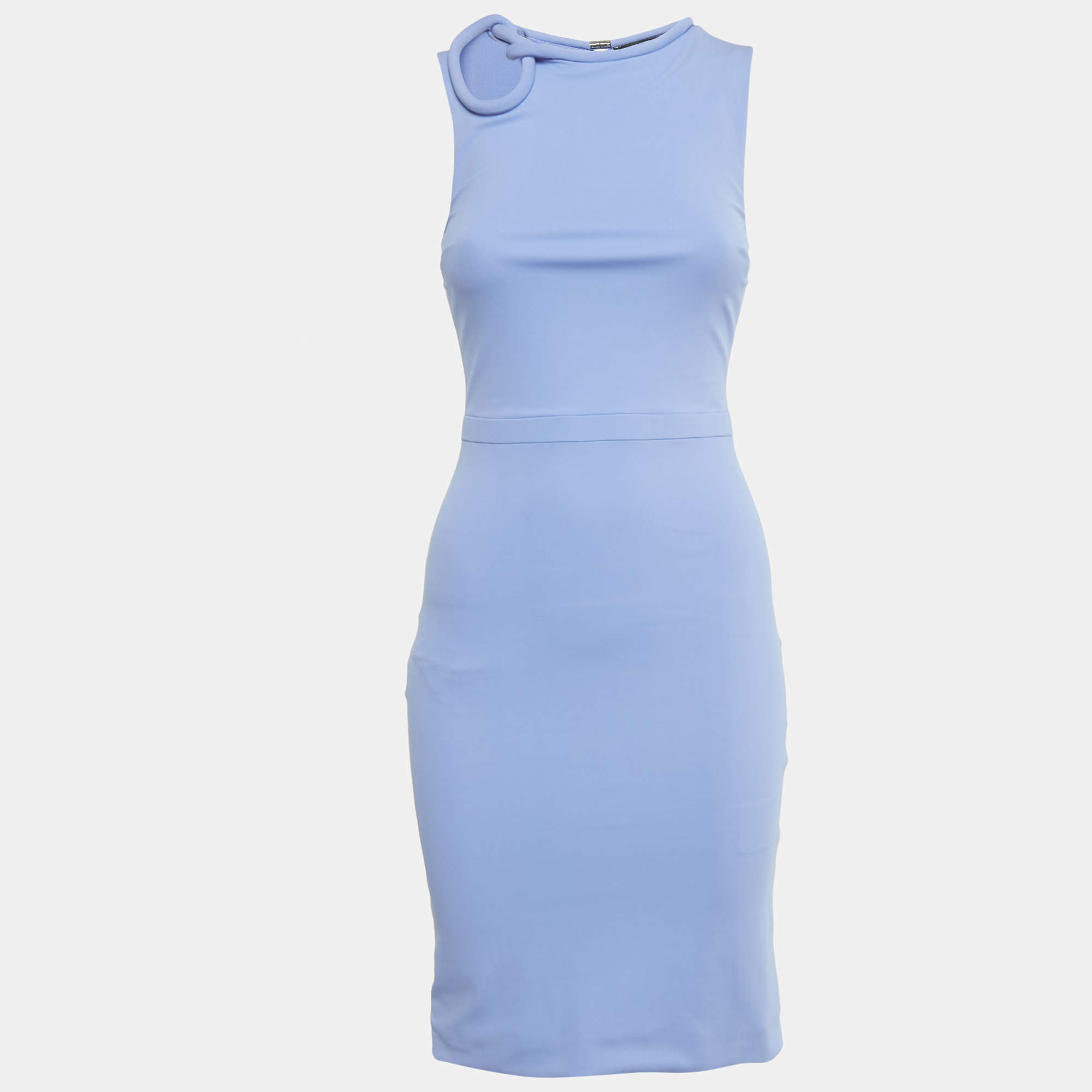 Pre Owned Gucci Blue Jersey Neck Detail Short Dress XS