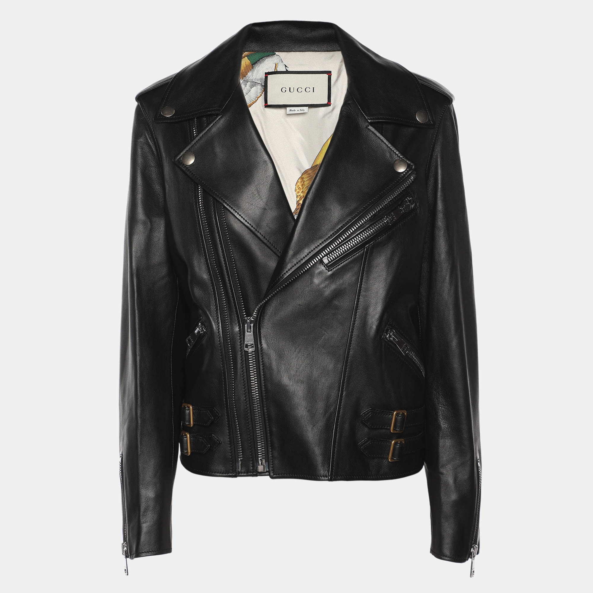 Pre Owned Gucci Black Leather Biker Jacket S