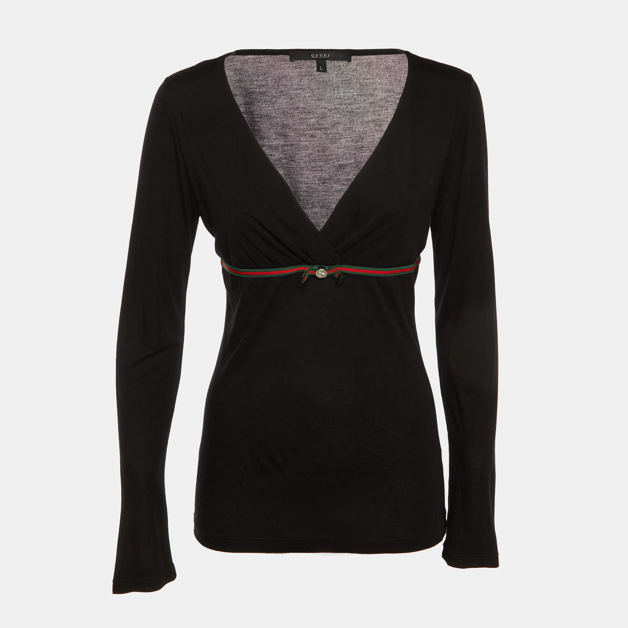 مملوكة مسبقًا Gucci Black Modal Web Bow Detail Top L