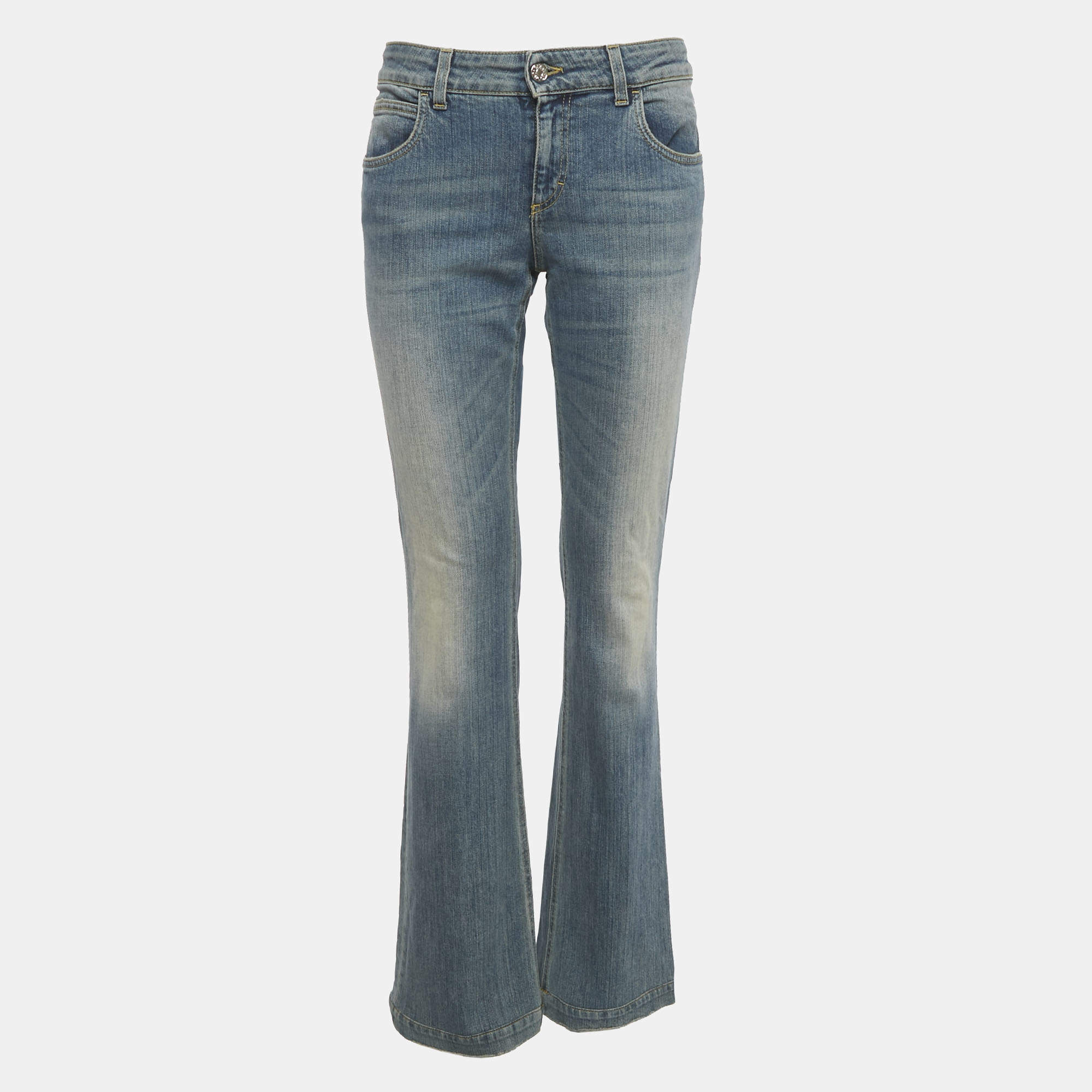 Pre Owned Gucci Blue Faded Denim Skinny Flare Jeans M Waist 32"