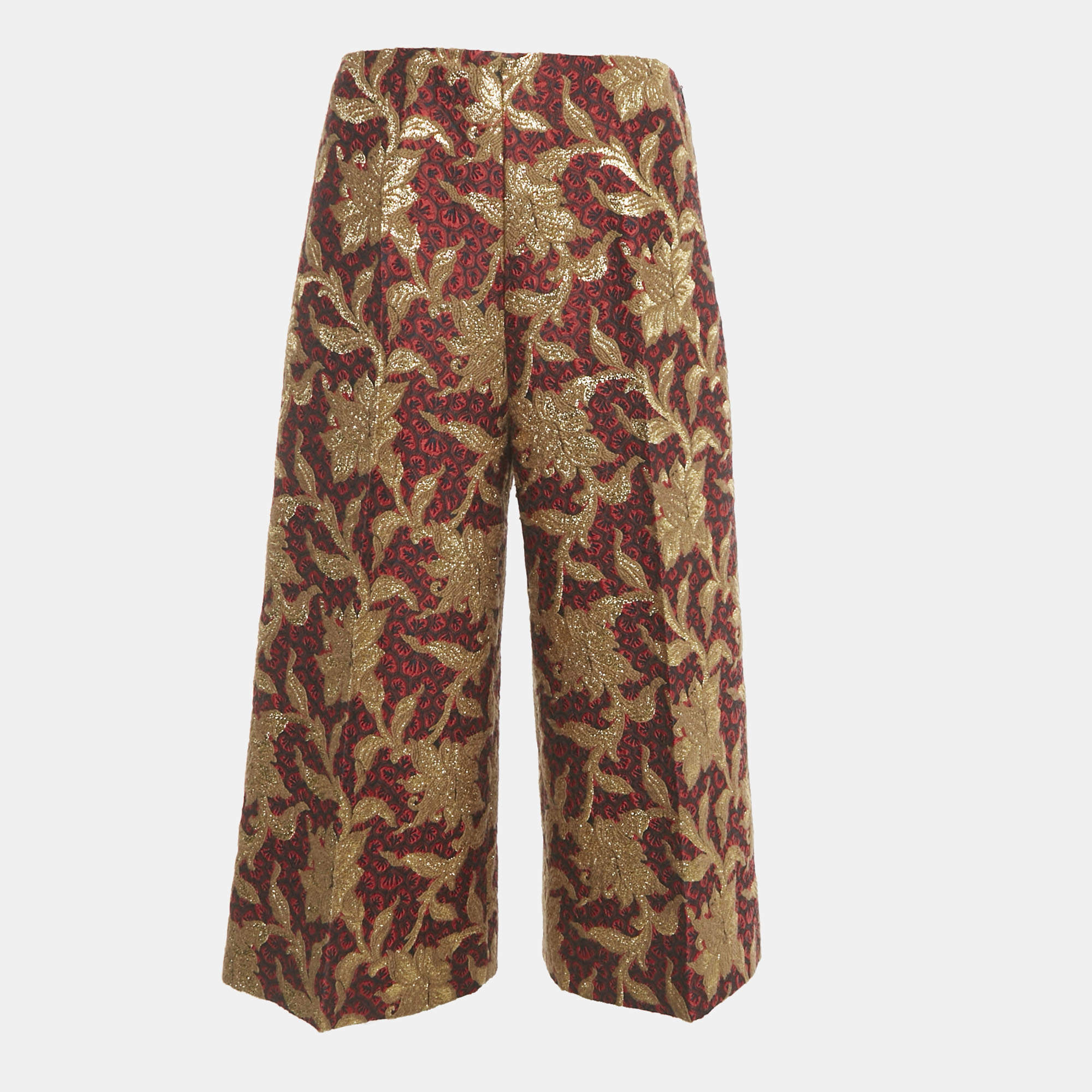 Pre Owned Gucci Red /Gold Floral Jacquard Culottes M