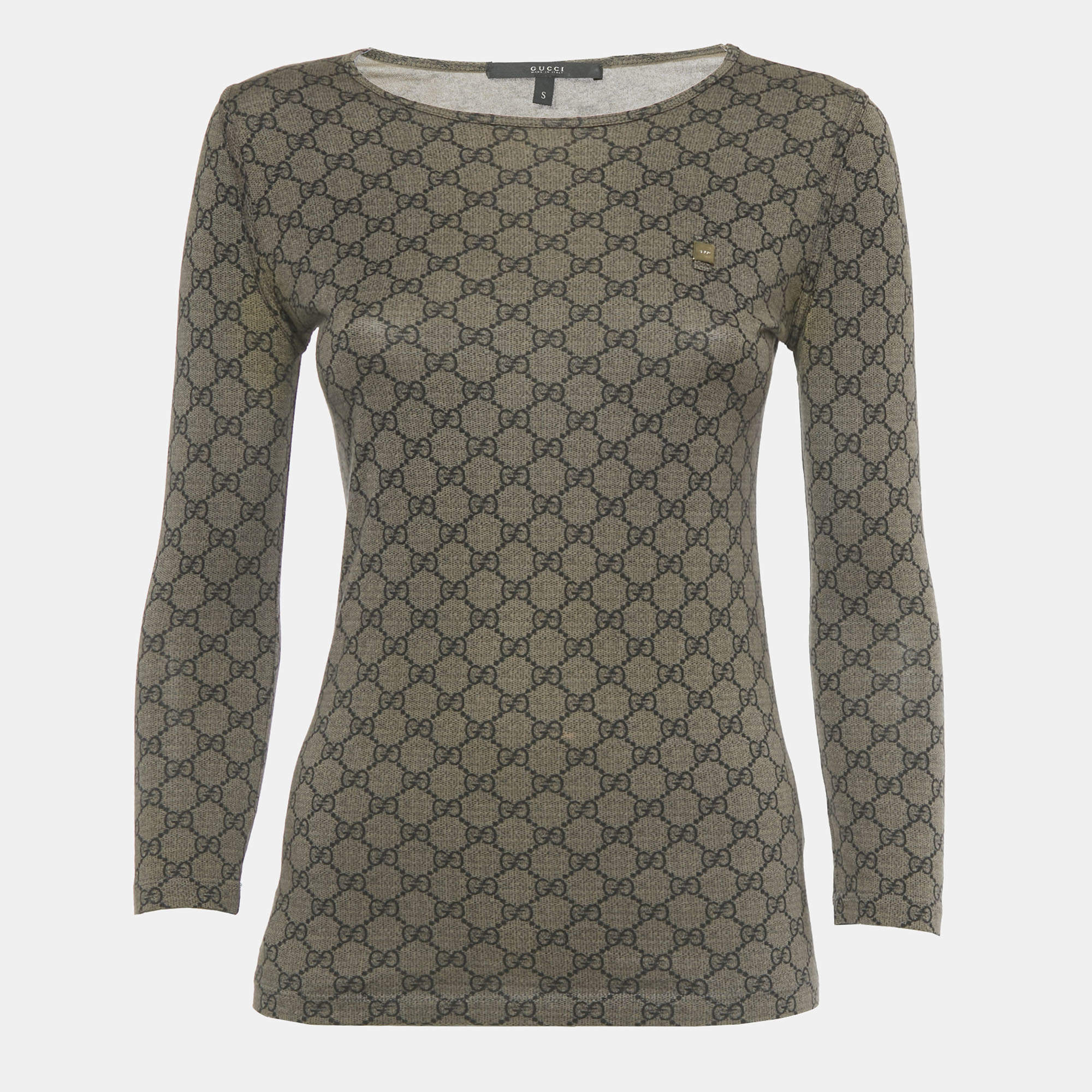 Pre Owned Gucci Brown GG Supreme Print Cotton T-Shirt S