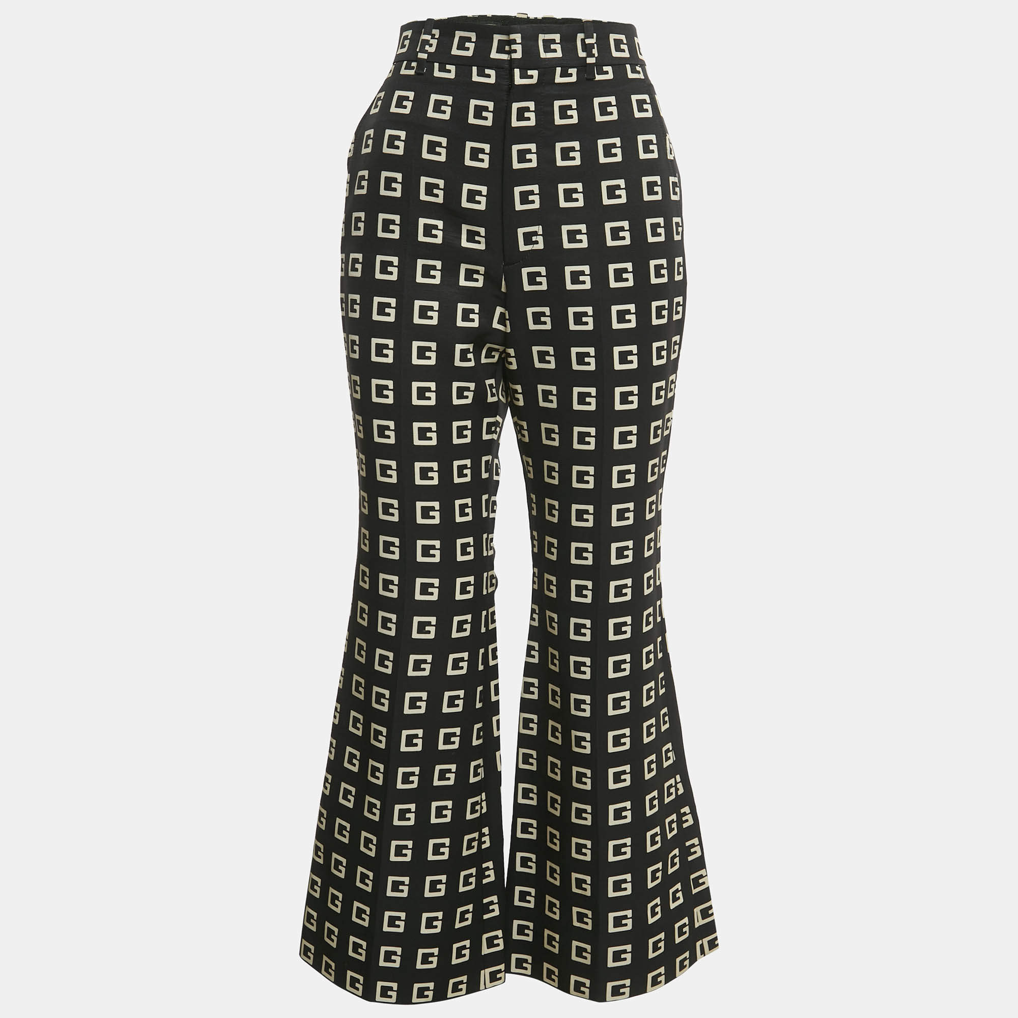 Pre Owned Gucci Black G Print Cotton Blend Flared Trousers S