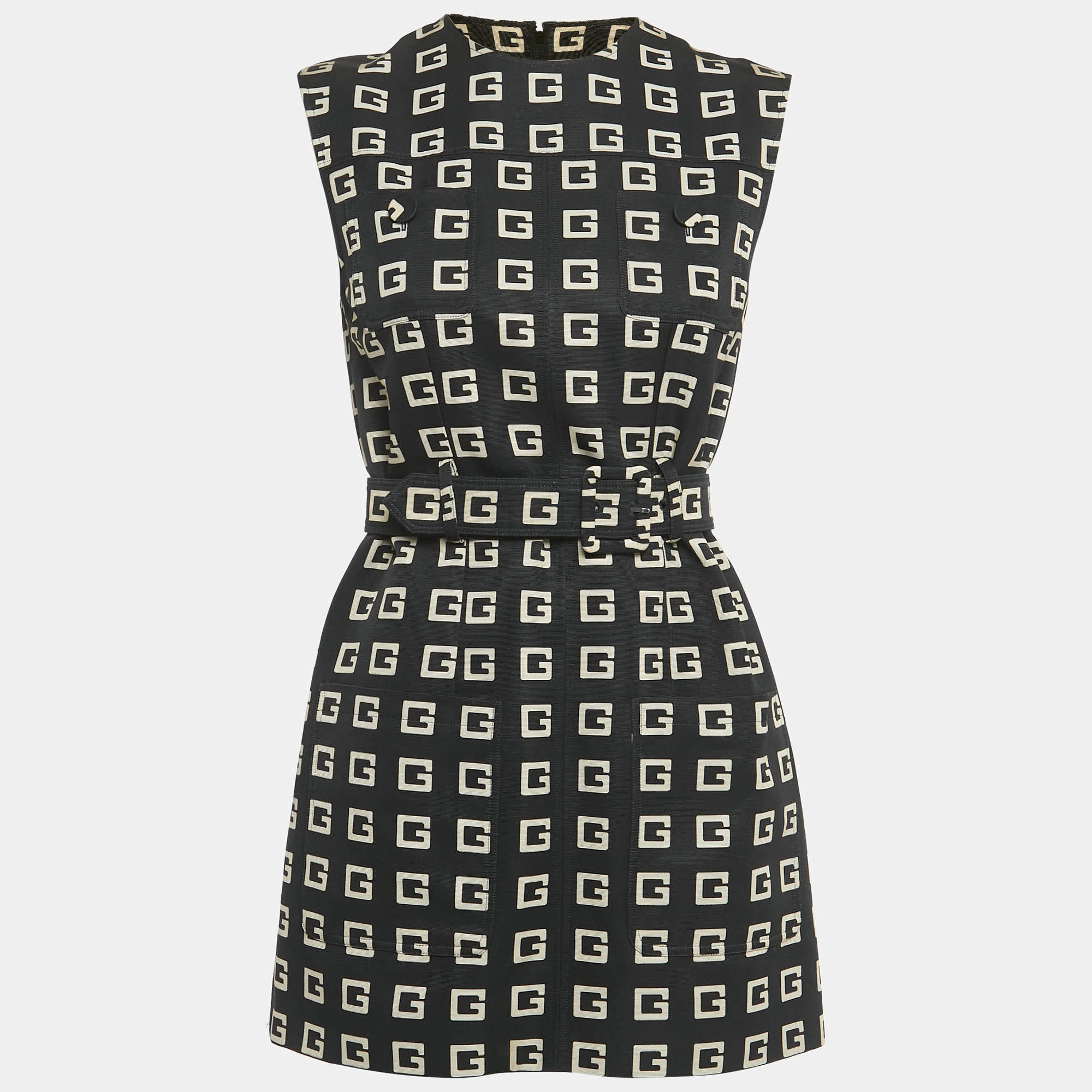 Pre Owned Gucci Black G Print Cotton Blend Belted Tunic S