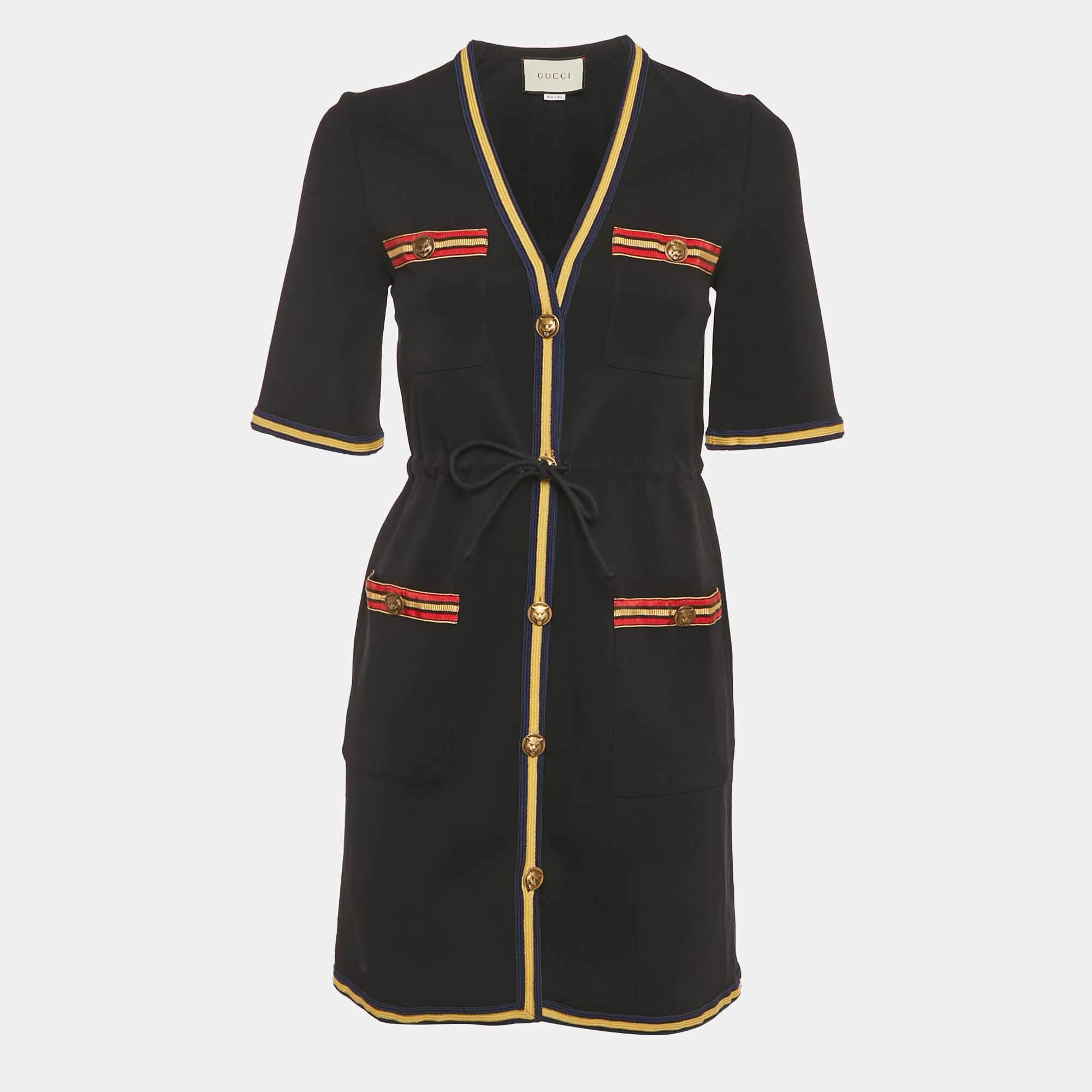 Pre Owned  Gucci Black Crepe StripeTrim Detail Mini Dress XS  