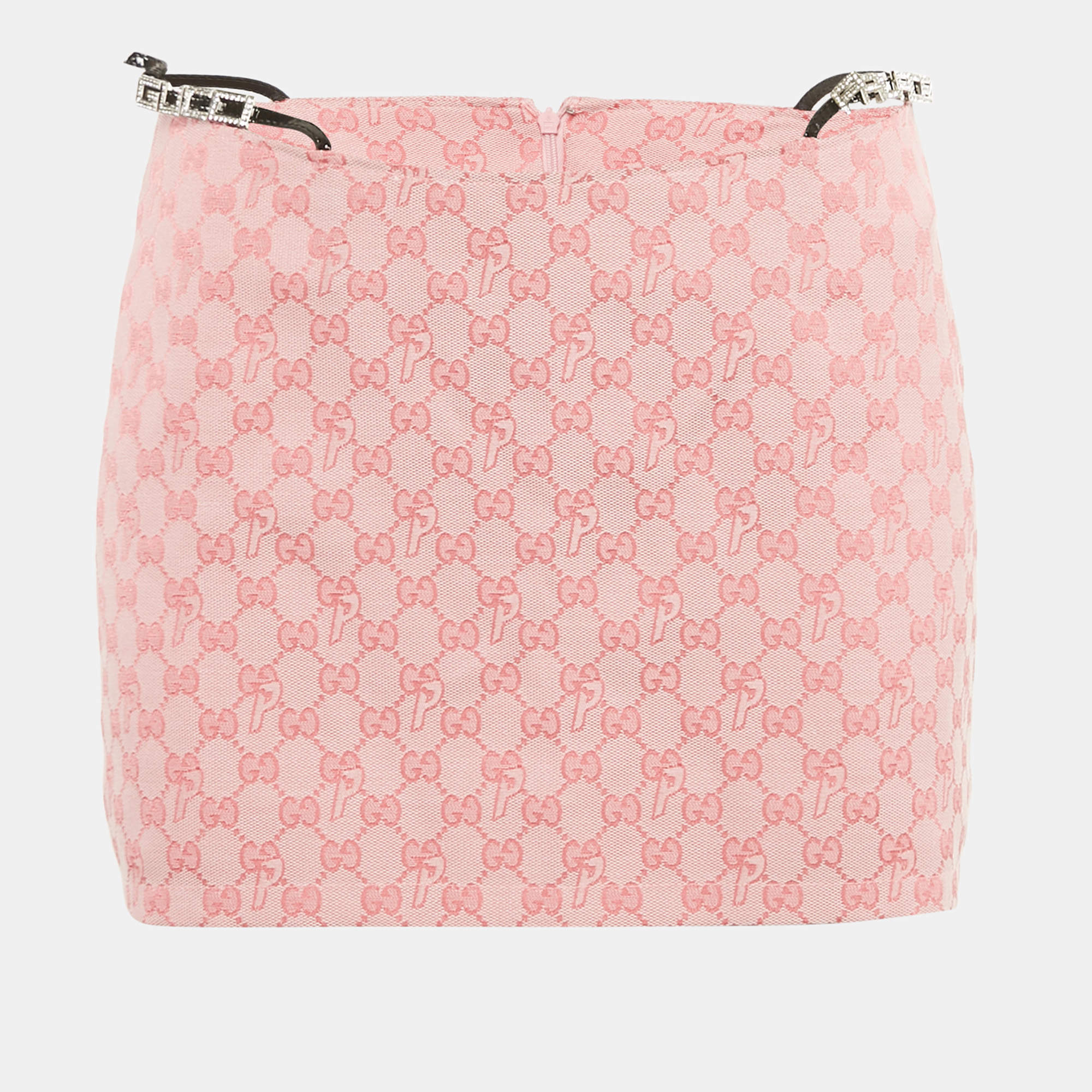 Pre Owned Gucci x Palace Pink GG Jacquard Crystal Details Mini Skirt S
