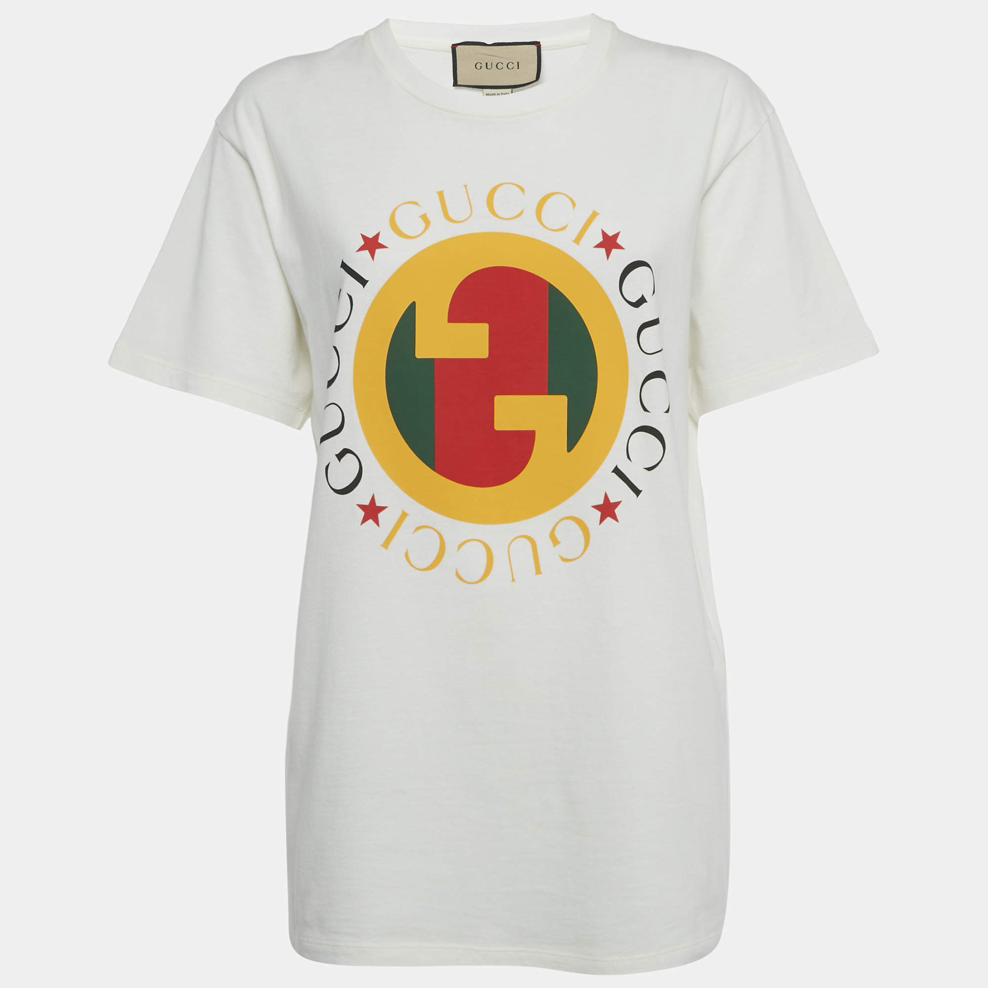 Pre Owned قميص غوتشي قطني مطبوع بترابط GG وشريط أبيض صغير