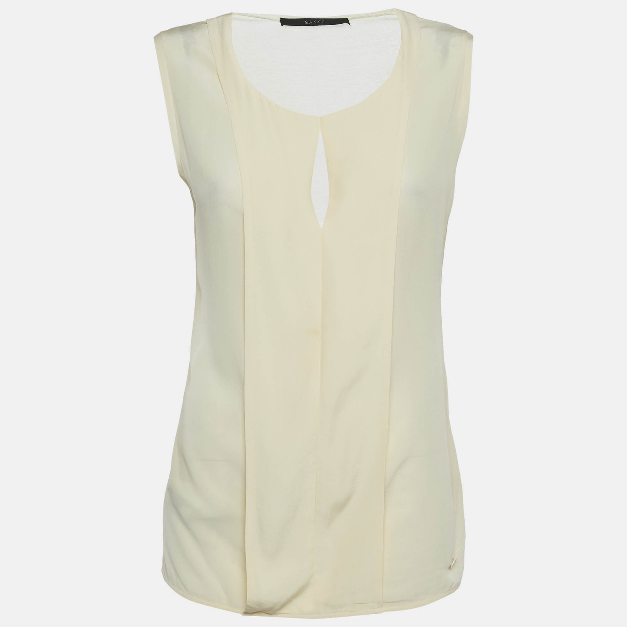 مملوكة مسبقًا Gucci Cream Crepe and Knit Sleeveless Top M