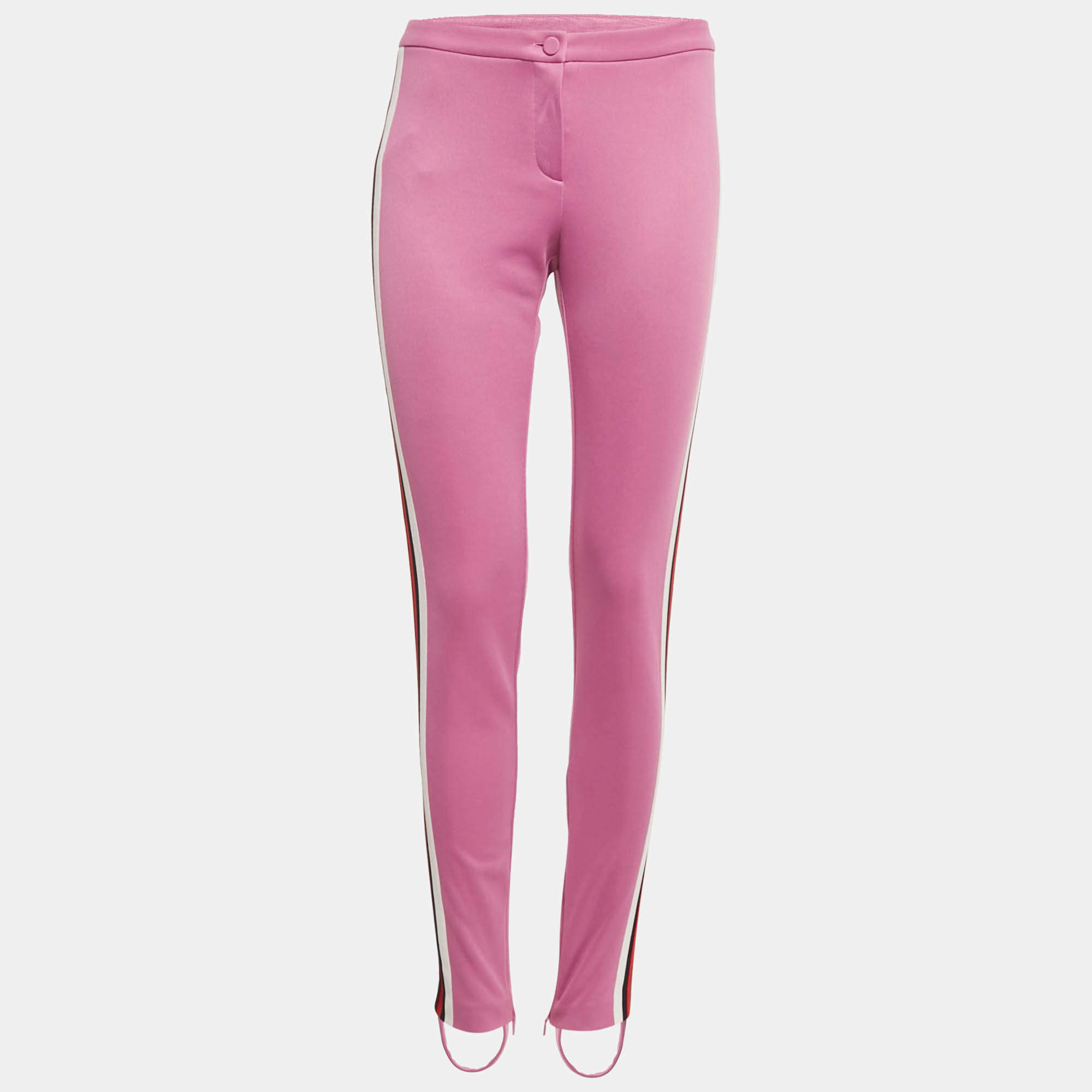 Pre Owned Gucci Pink Cotton Crepe Stripe Band Trim Stirrup Trousers M