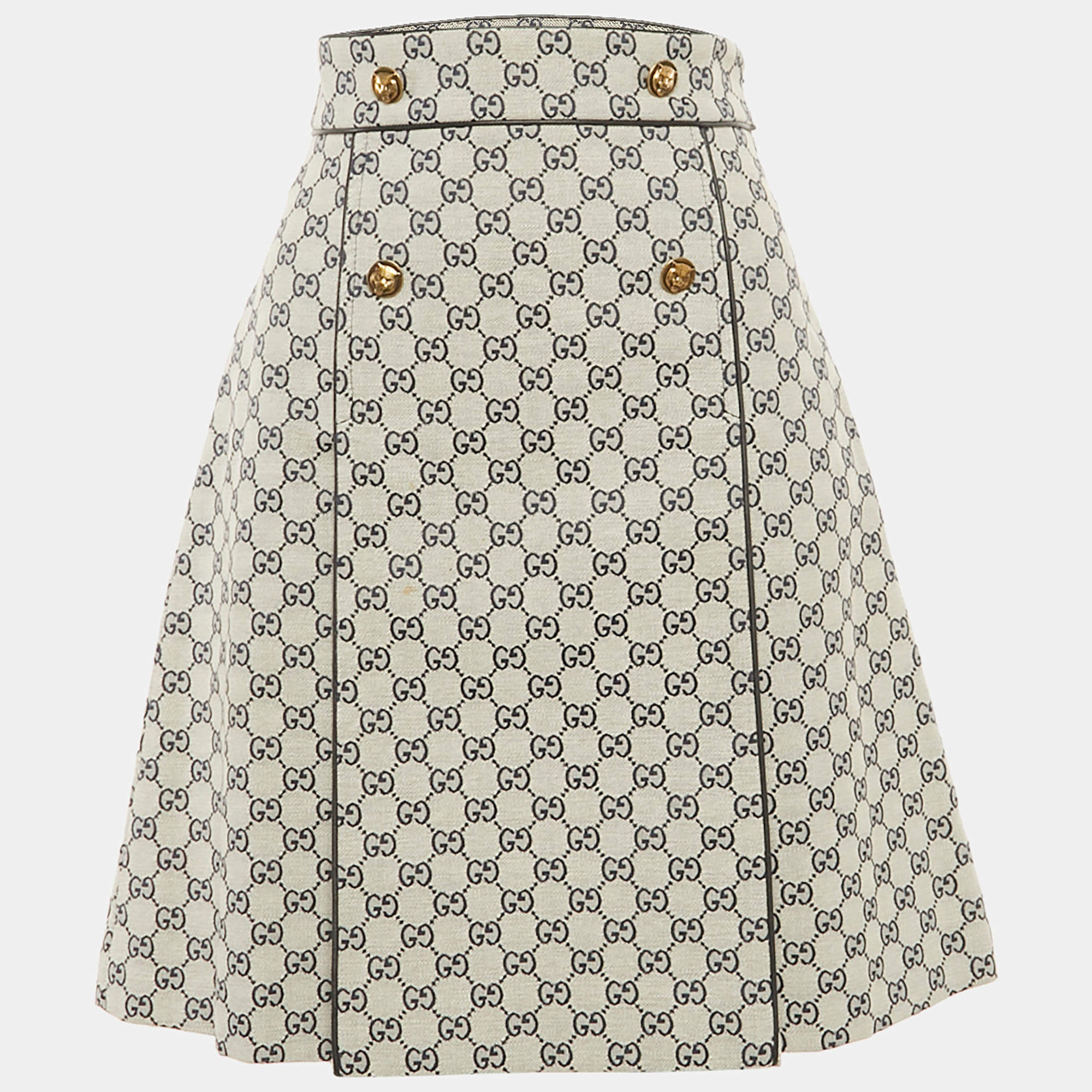 Pre Owned Gucci Blue GG Supreme Jacquard Button Detail Knee-Length Skirt S