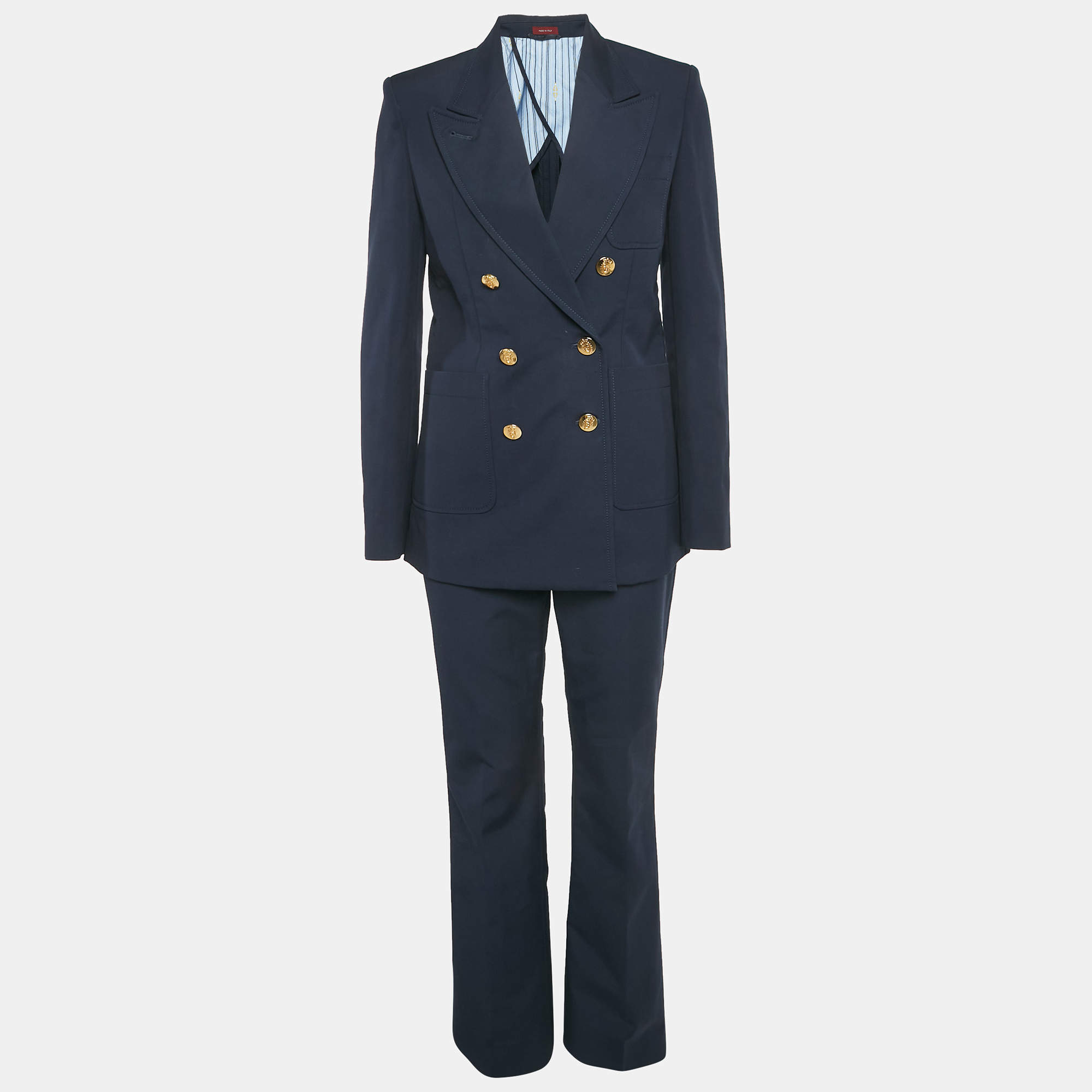 مملوكة مسبقًا Gucci Navy Blue Cotton Tailored Pants Suit Set S