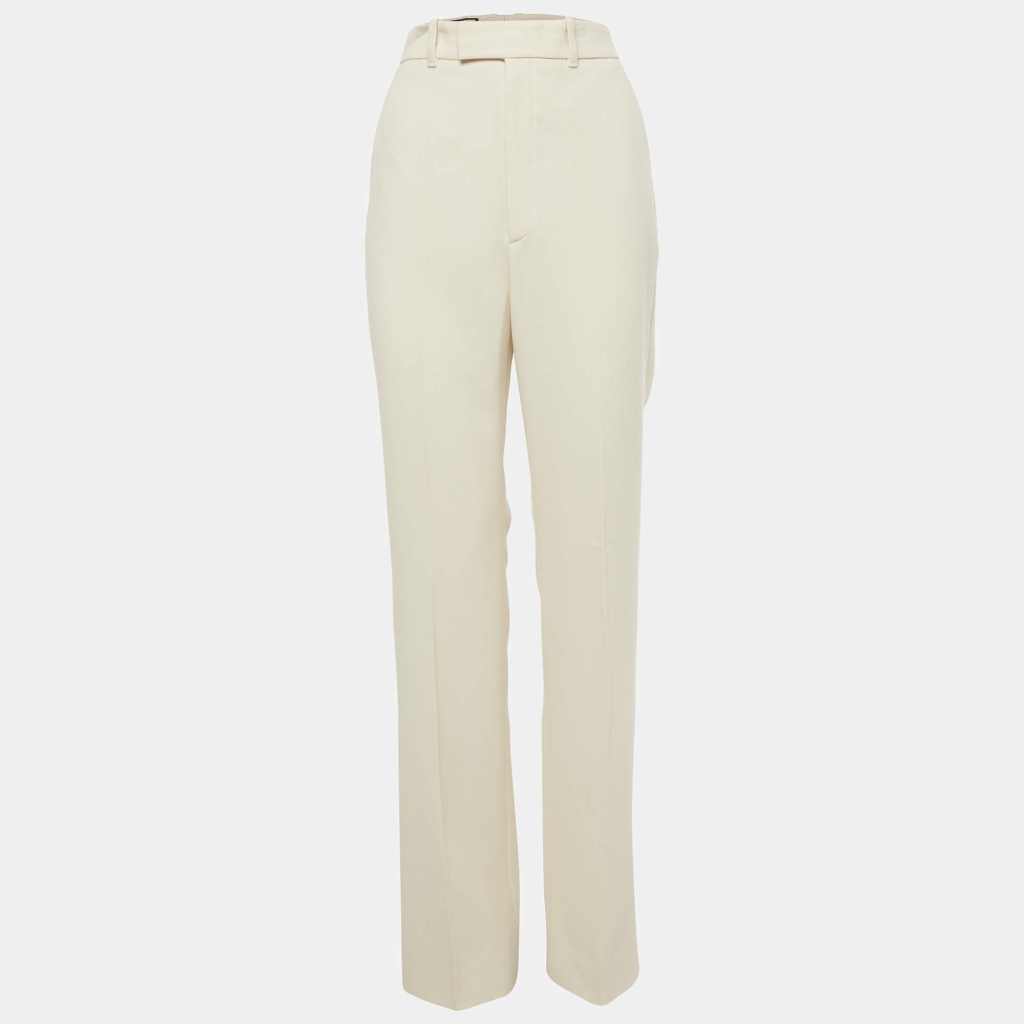 Pre Owned Gucci Cream Crepe Wool Wide Leg Formal Trousers M