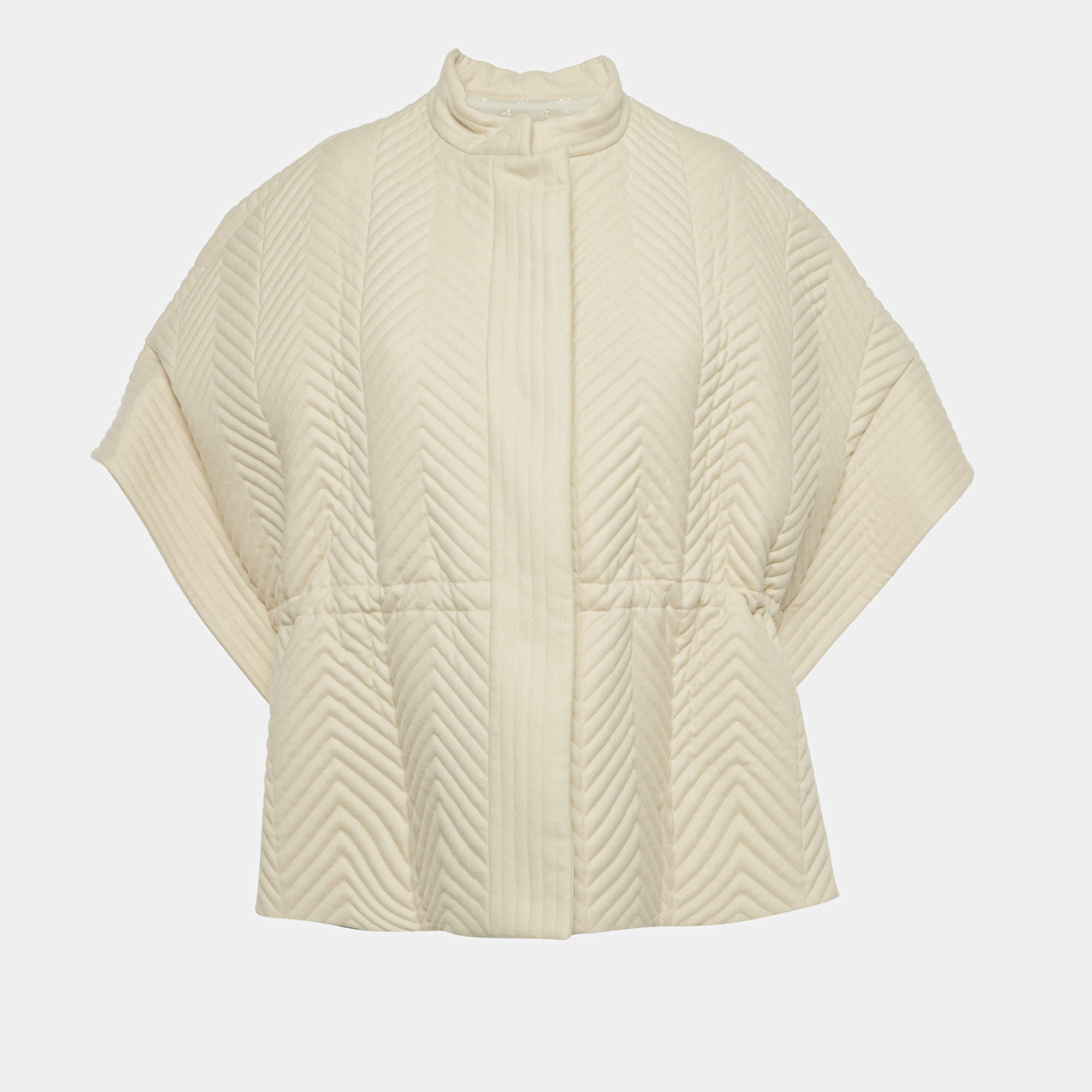 Pre Owned جاكيت غوتشي مبطن صوف شيفرون بلون كريم برباط مقاس صغير (سمول)