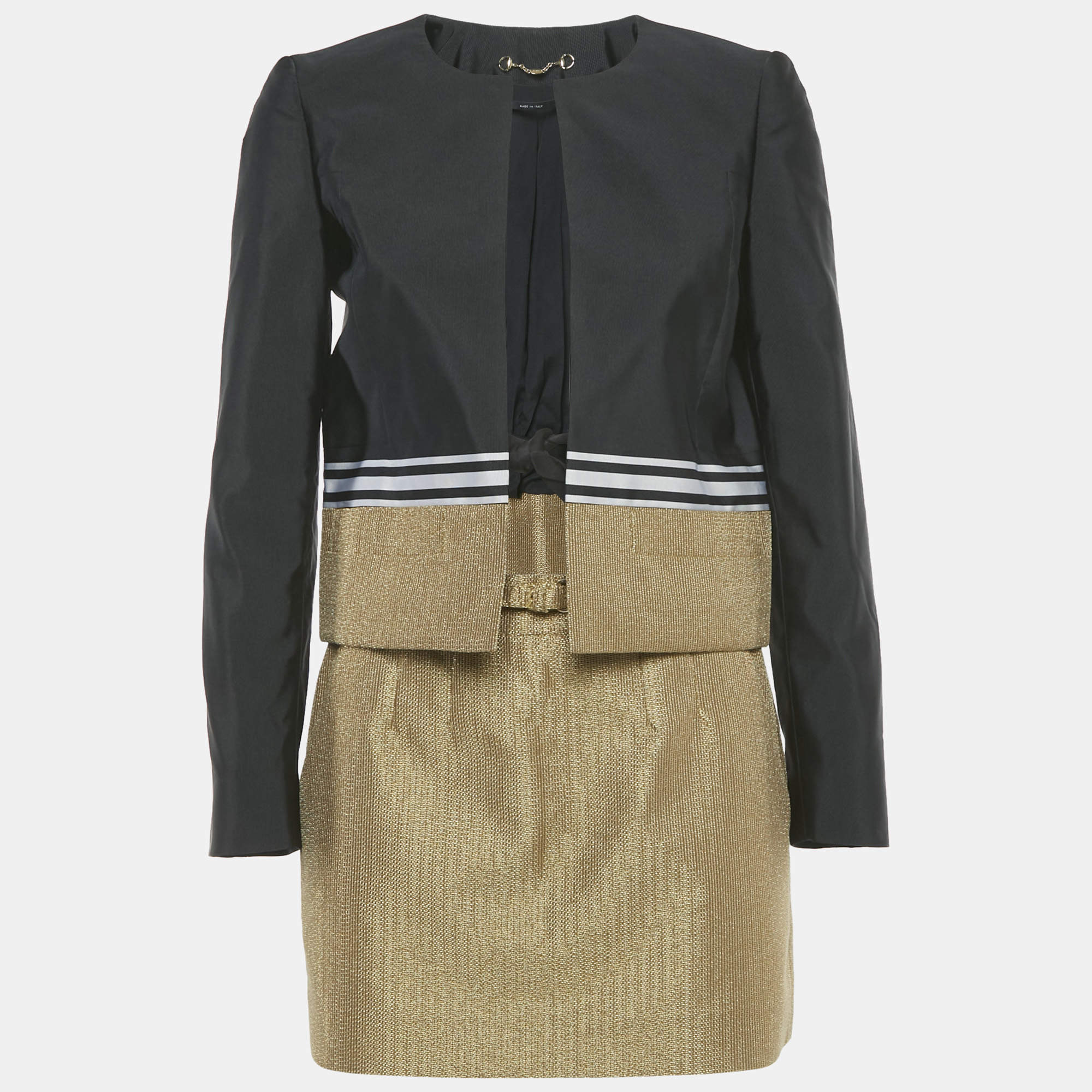 Pre Owned Gucci Black /Gold Crepe Blazer & Skirt Set S