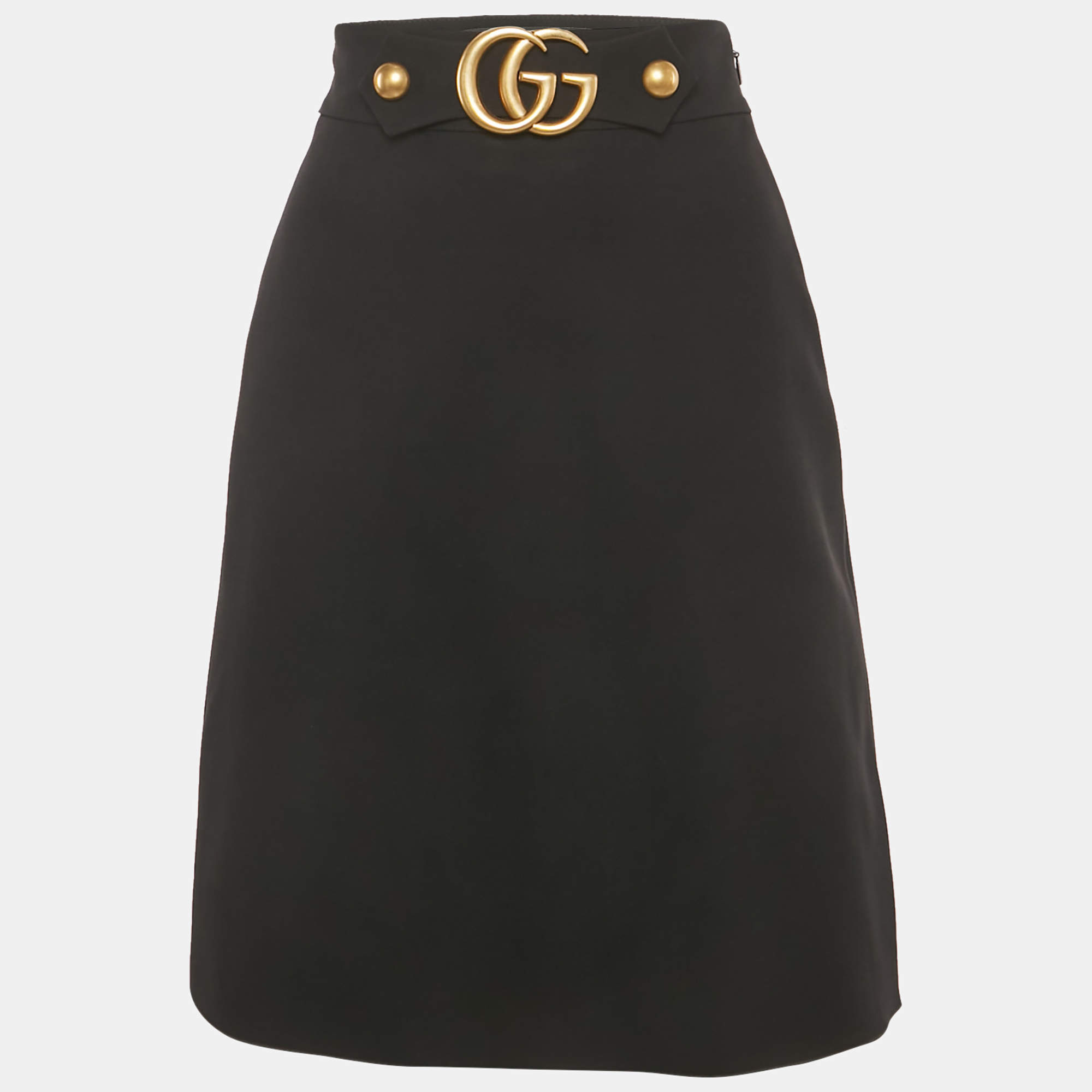 مملوكة مسبقًا Gucci Black Wool Silk Logo Detail Mini Skirt S