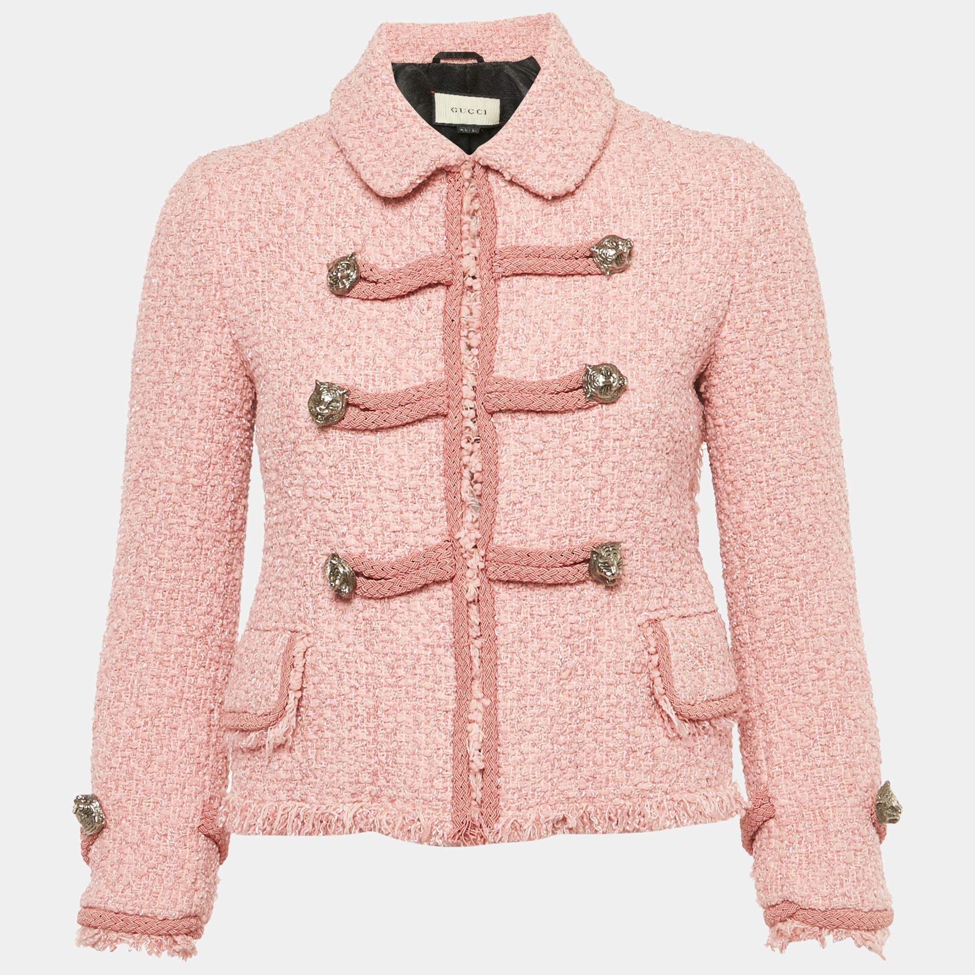 Pre Owned Gucci Pink Tweed Button Front Jacket S