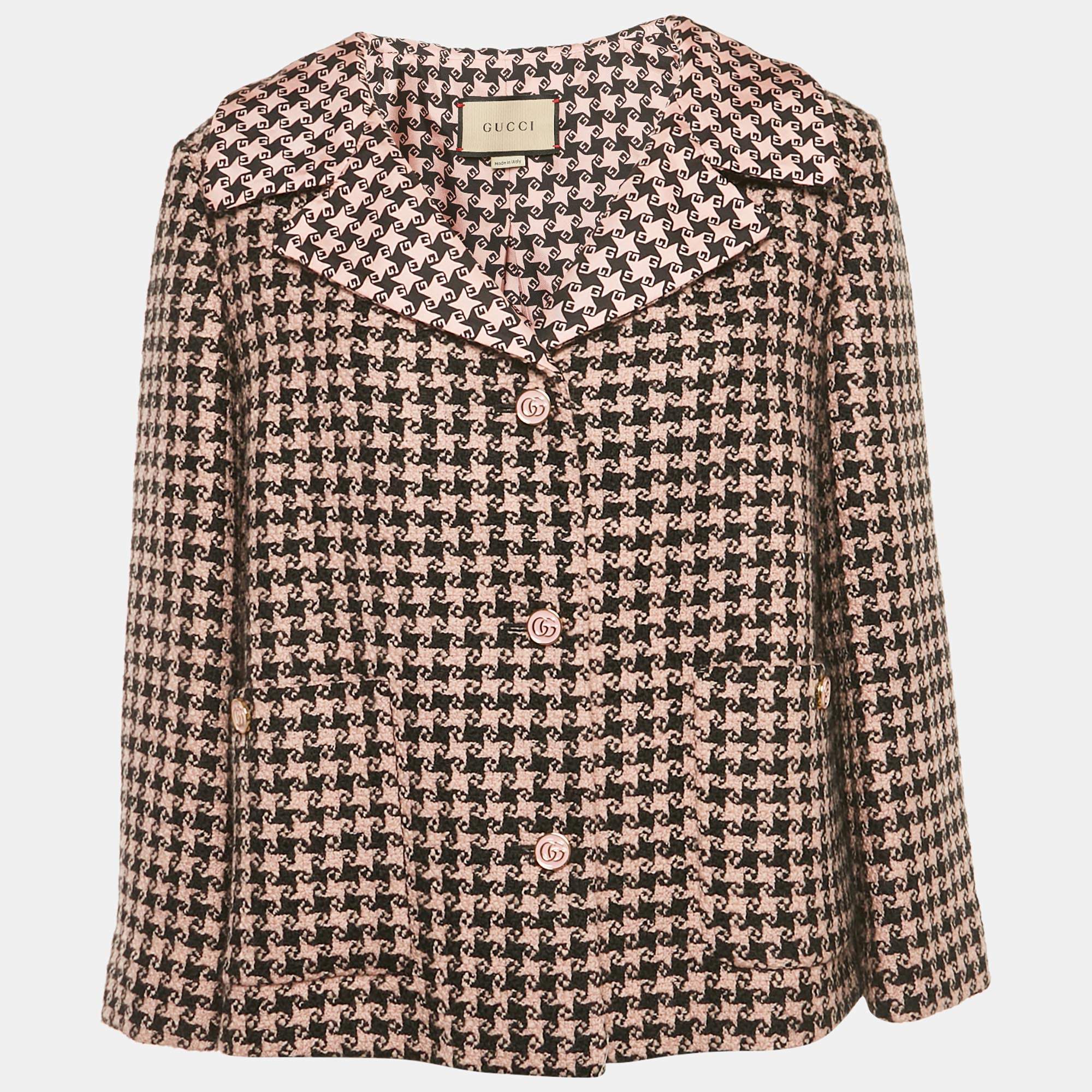 Pre Owned Gucci Pink & Black Tweed Oversized Blazer M