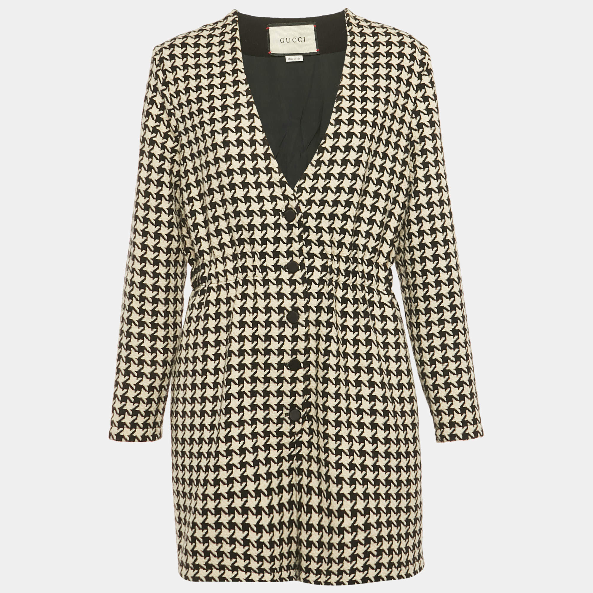 Pre Owned Gucci Black /White Houndstooth Wool Blend Playsuit M