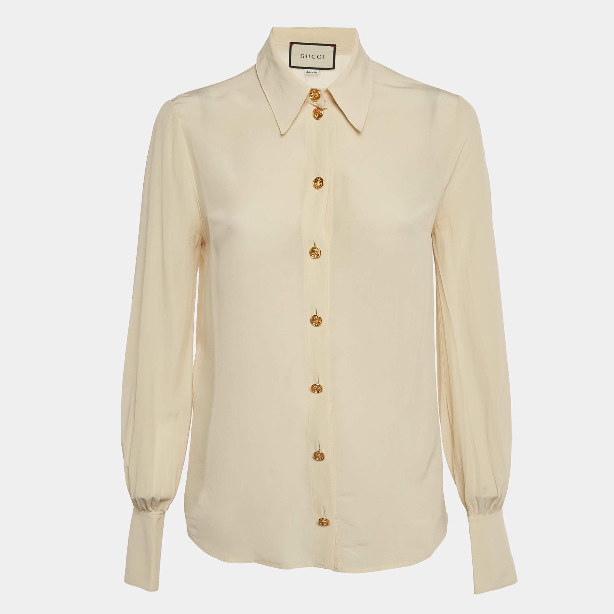 Pre Owned Gucci Cream Silk Button Down Shirt S