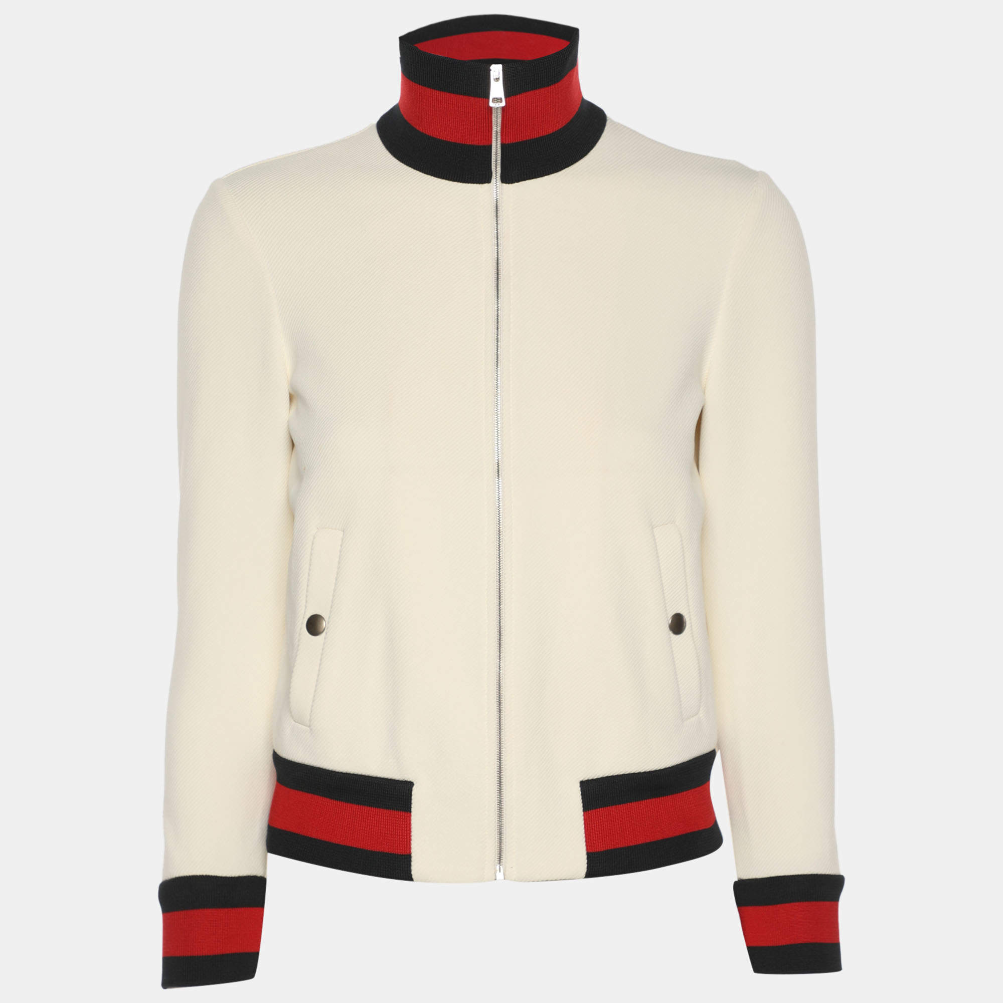 Pre Owned Gucci Cream Contrast Trim Knit Jacket XXS