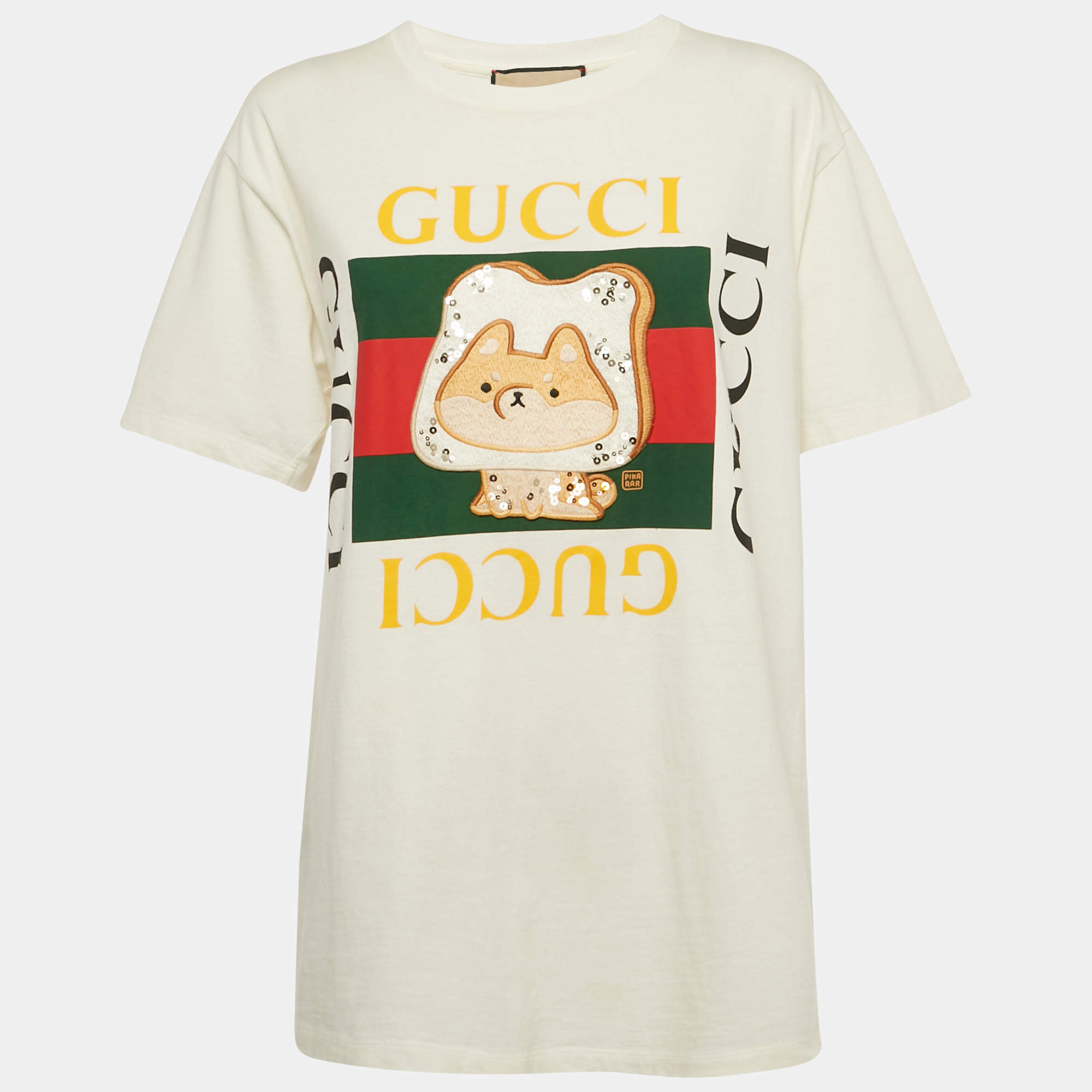 Pre Owned Gucci x Pikarar White Embroidered Jersey T-shirt S