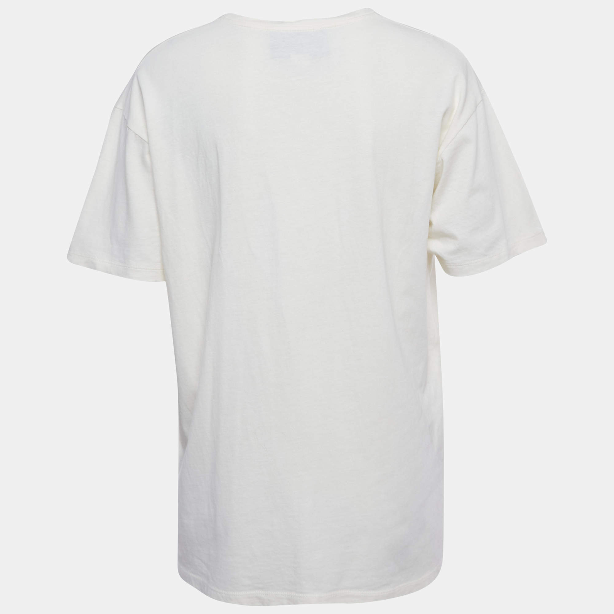 Pre Owned Gucci Cream Logo Glitter Print Jersey T-Shirt S