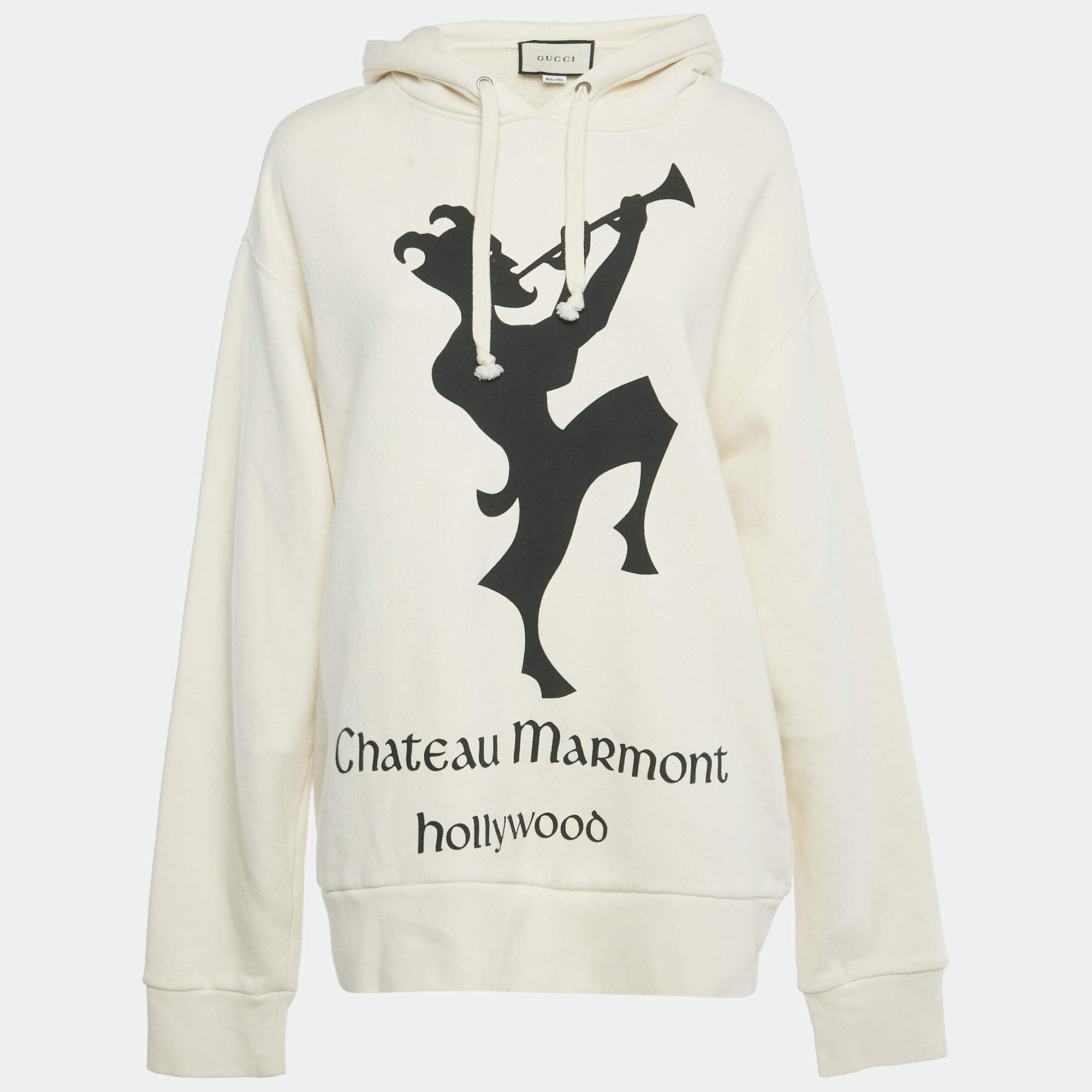 Pre Owned Gucci Cream Chateau Marmont Hollywood Print Cotton Hoodie XL