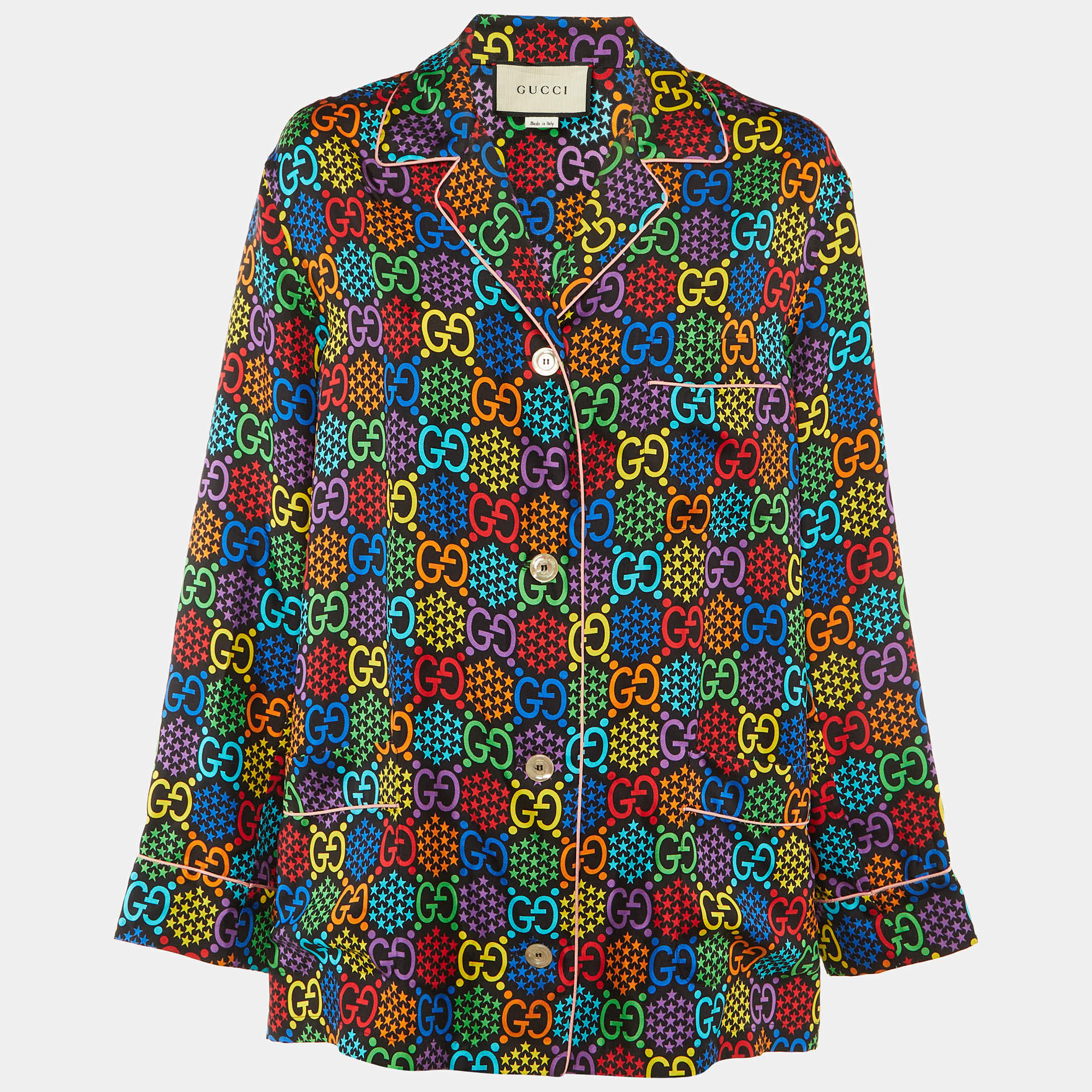Pre Owned Gucci Multicolor GG Psychedelic Print Silk Pajama Top M