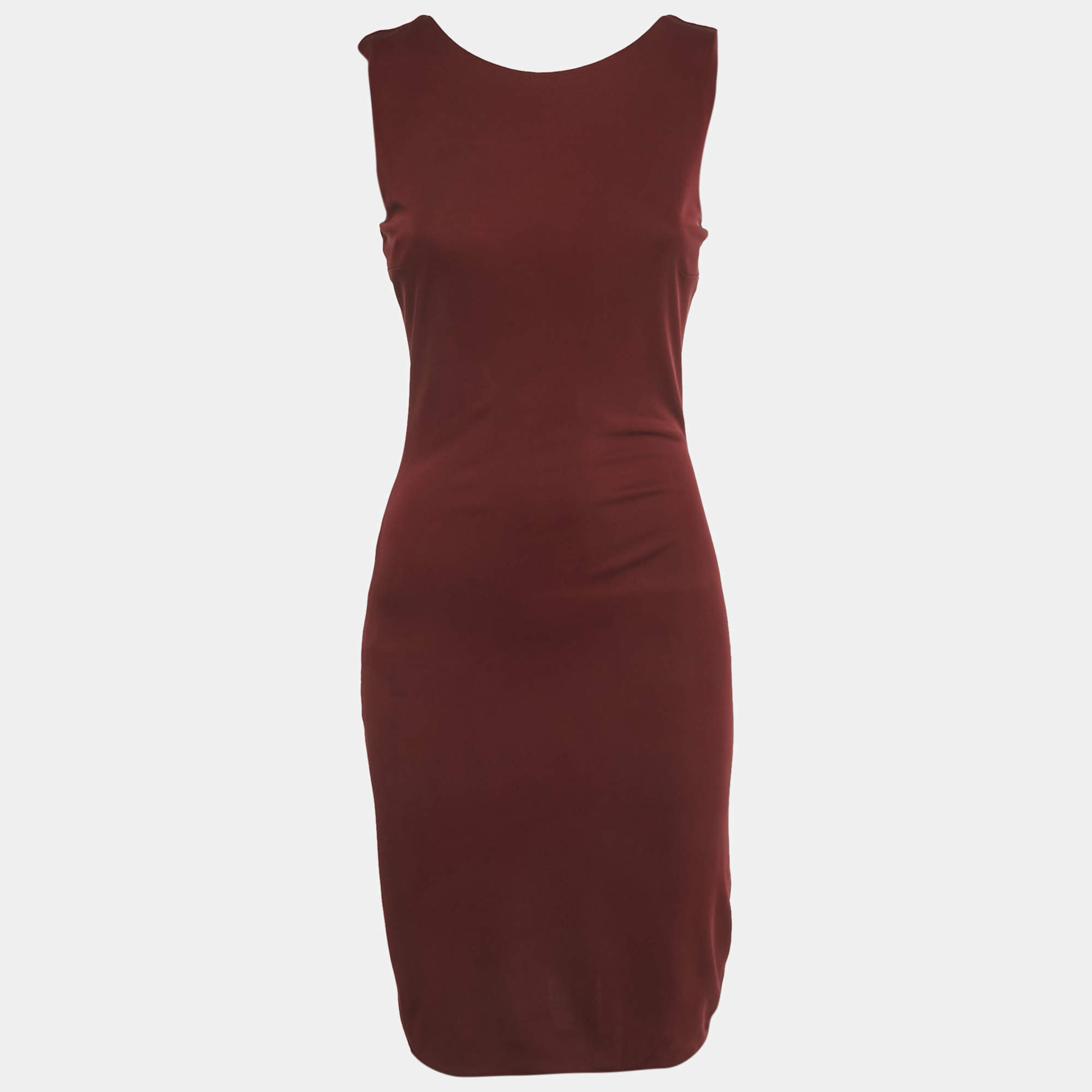 Pre Owned Gucci Burgundy Jersey Sleeveless Short Dress S