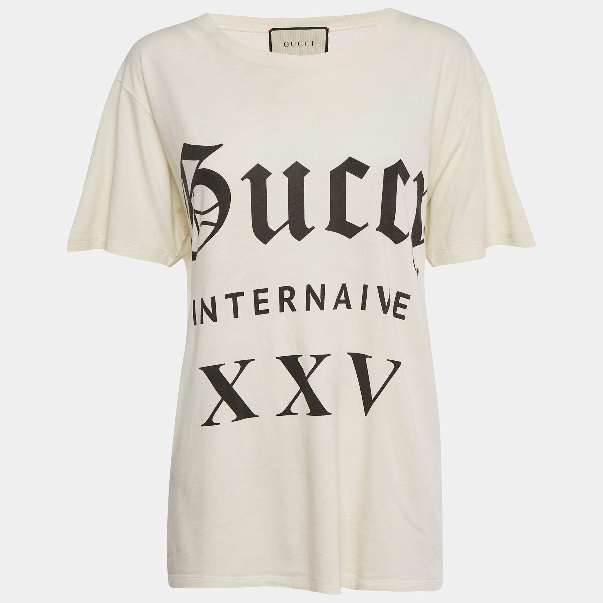 Pre Owned Gucci Cream Printed Jersey T-Shirt M