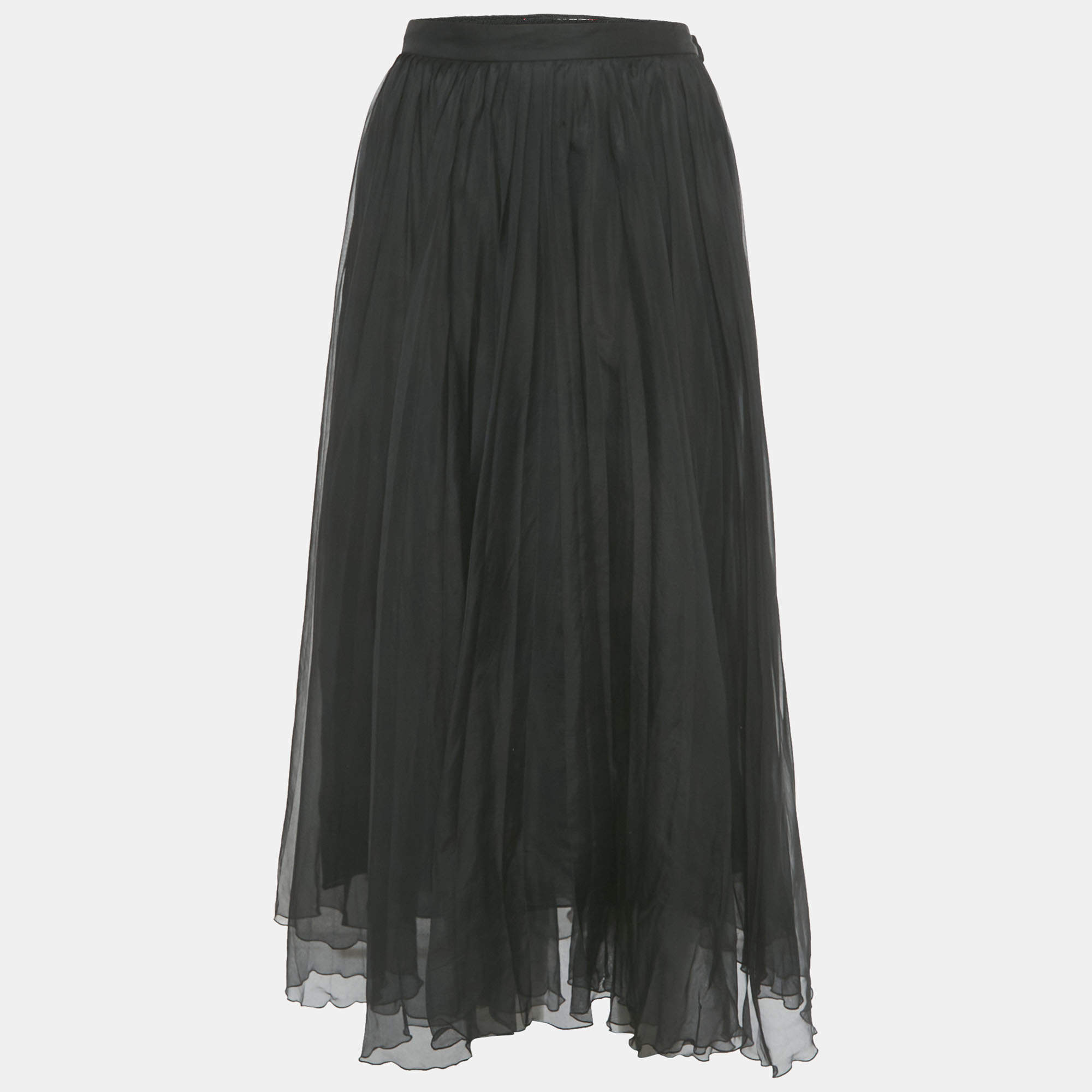 مملوكة مسبقًا Gucci Black Silk Gathered Midi Skirt M