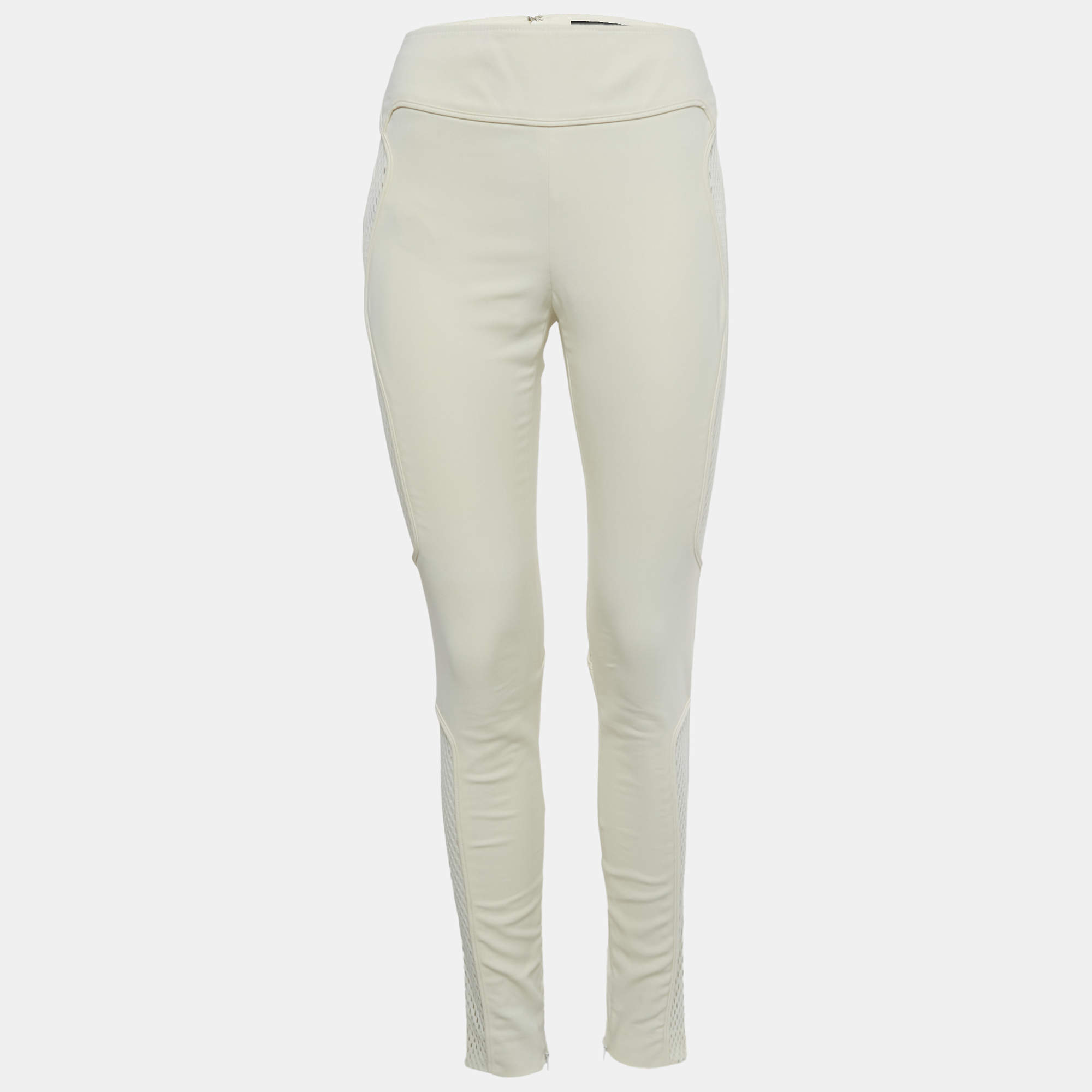 Pre Owned Gucci Cream Mesh Trim Cotton Blend Trousers S