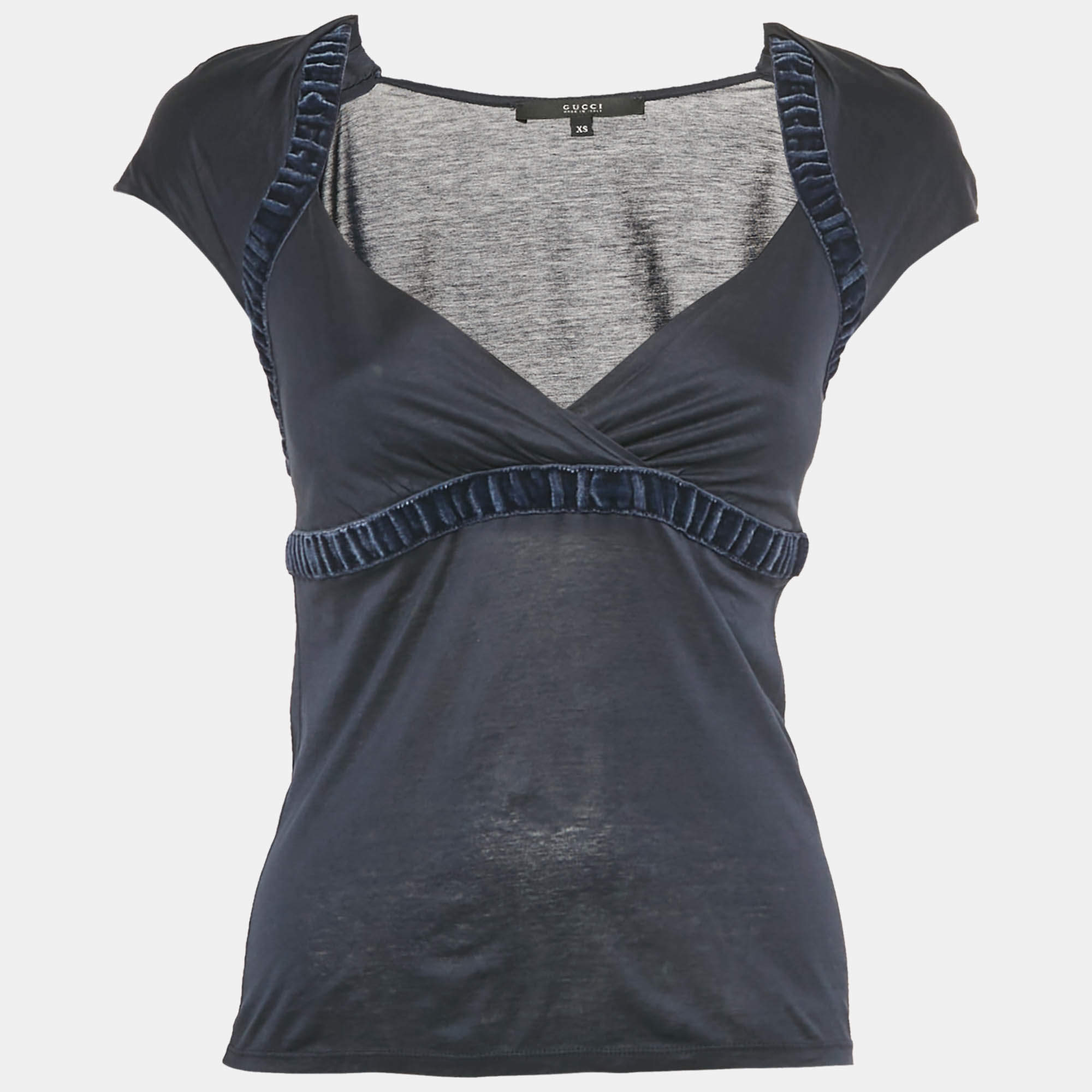 مملوكة مسبقًا قميص غوتشي قطن كحلي بأكمام قصيرة XS