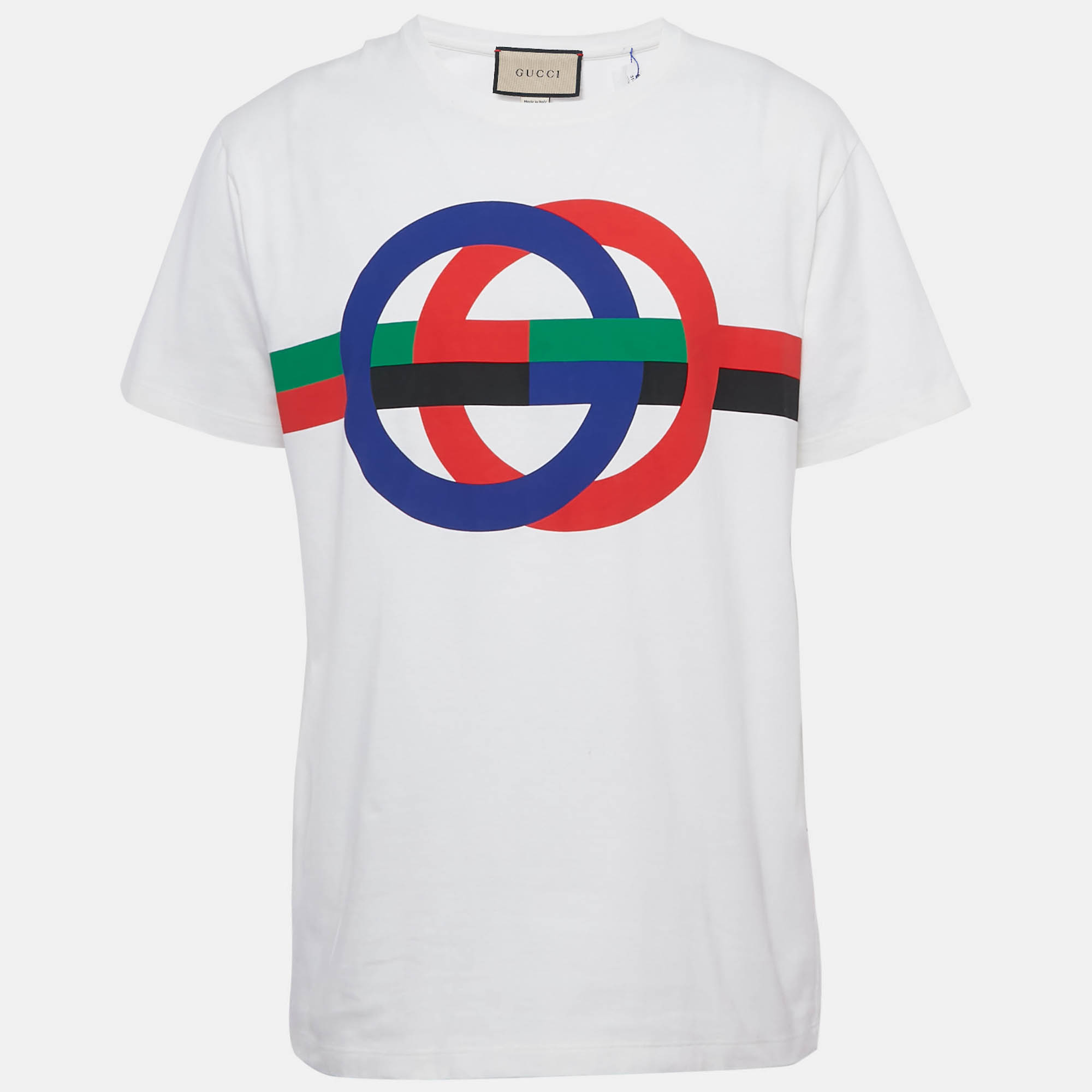 Pre Owned Gucci Off White Interlocking G Cotton Crew Neck T-Shirt M
