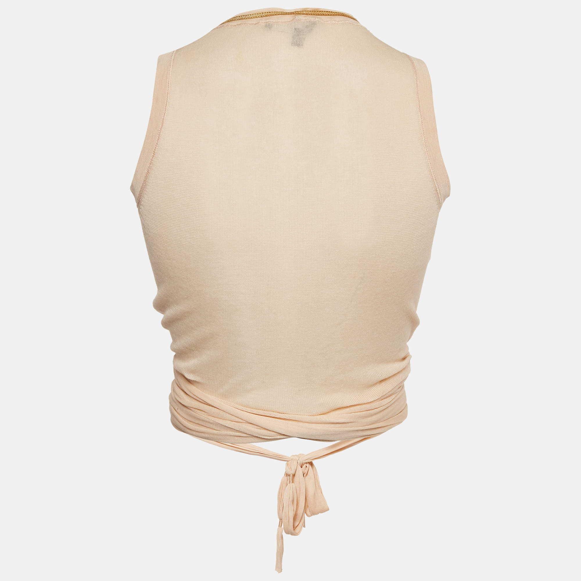 Pre Owned توب غوتشي قطن برتقالي فاتح بتصميم كنيت ملفوف مقاس صغير جداً