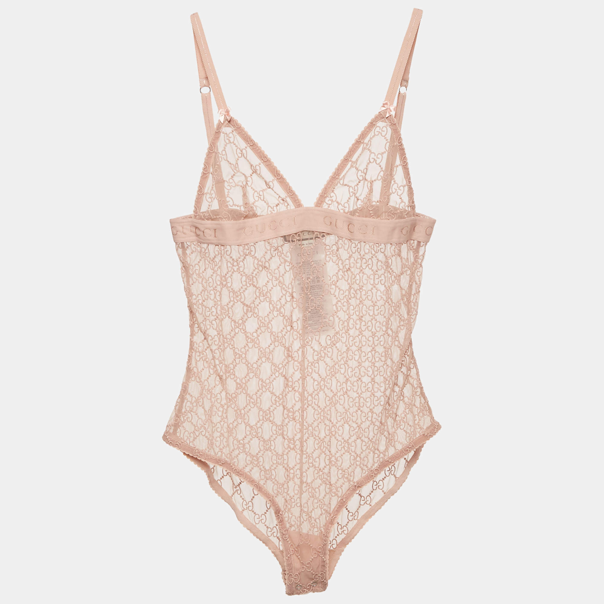 Pre Owned Gucci Pale Pink GG Tulle Strappy Bodysuit S