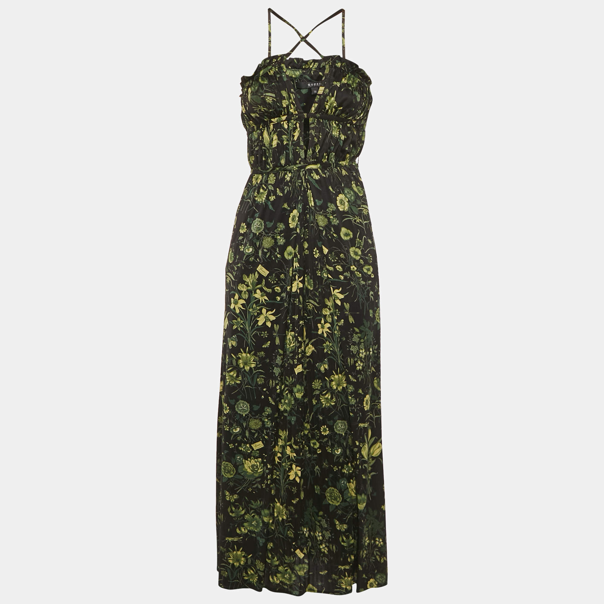 مملوكة مسبقًا Gucci Black Printed Crepe Maxi Dress S