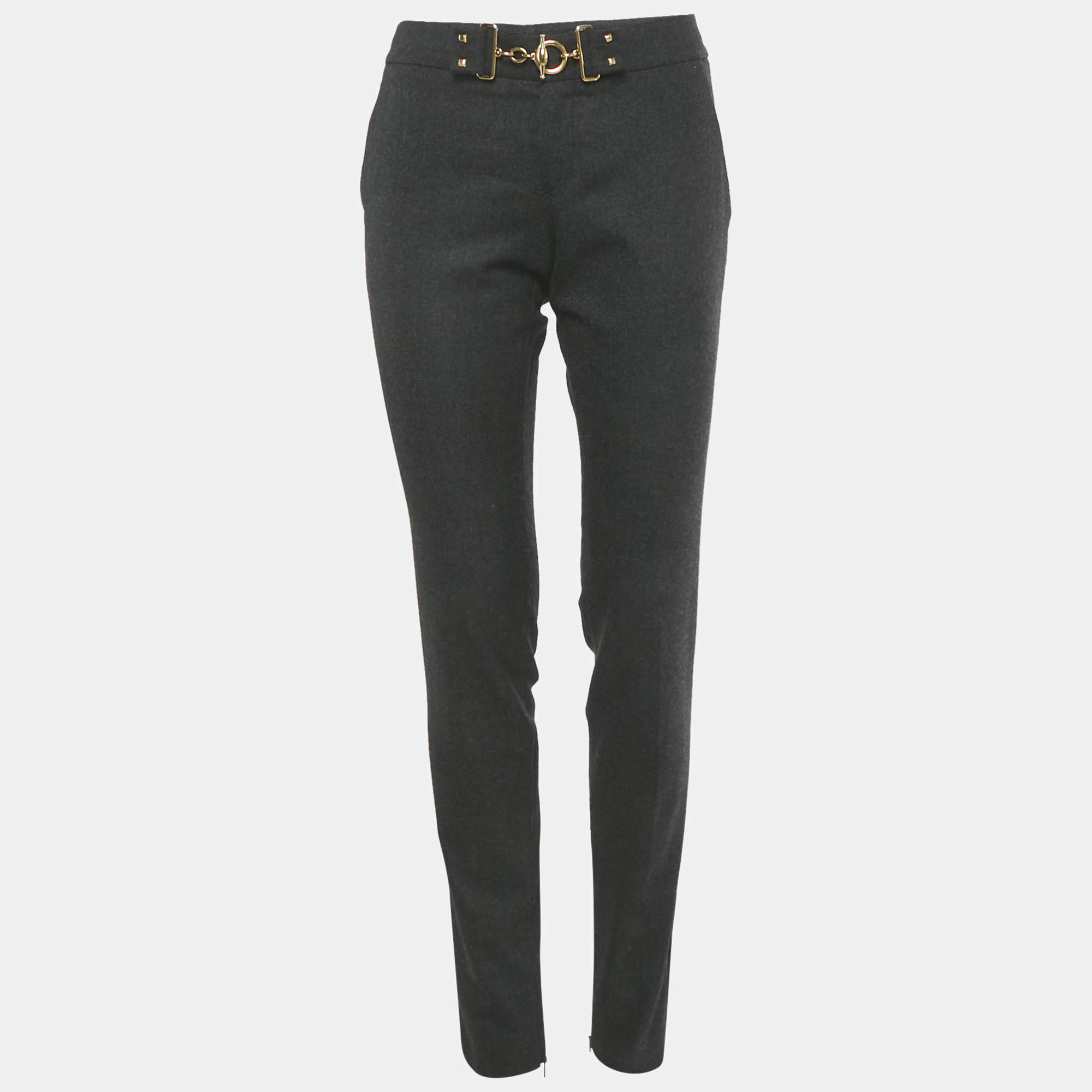 مملوكة مسبقًا بنطلون غوتشي صوف رمادي بتفاصيل خصر مقاس متوسط (ميديوم)