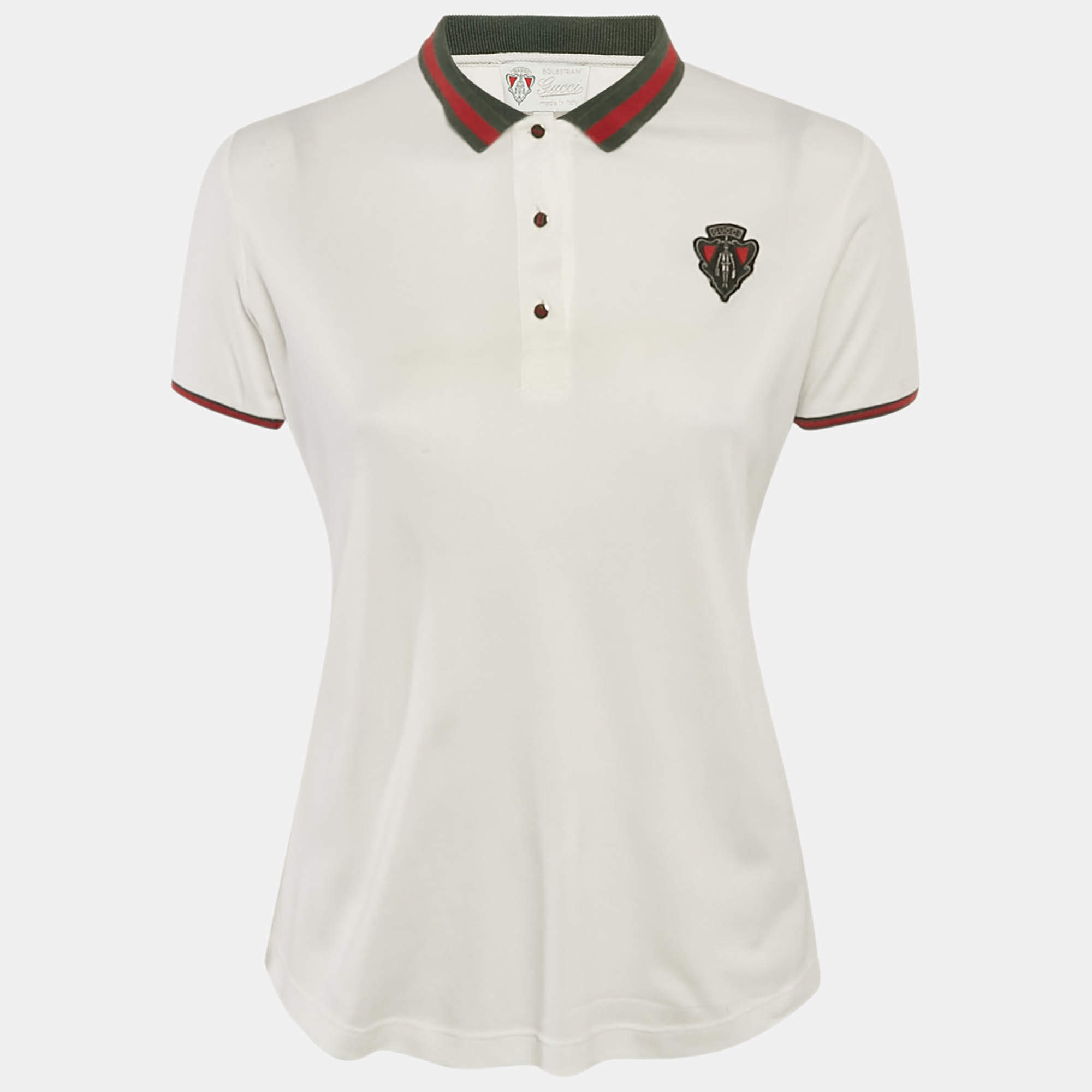 مملوكة مسبقًا Gucci Equestrian White Polyester Contrast Collar Polo T-Shirt S