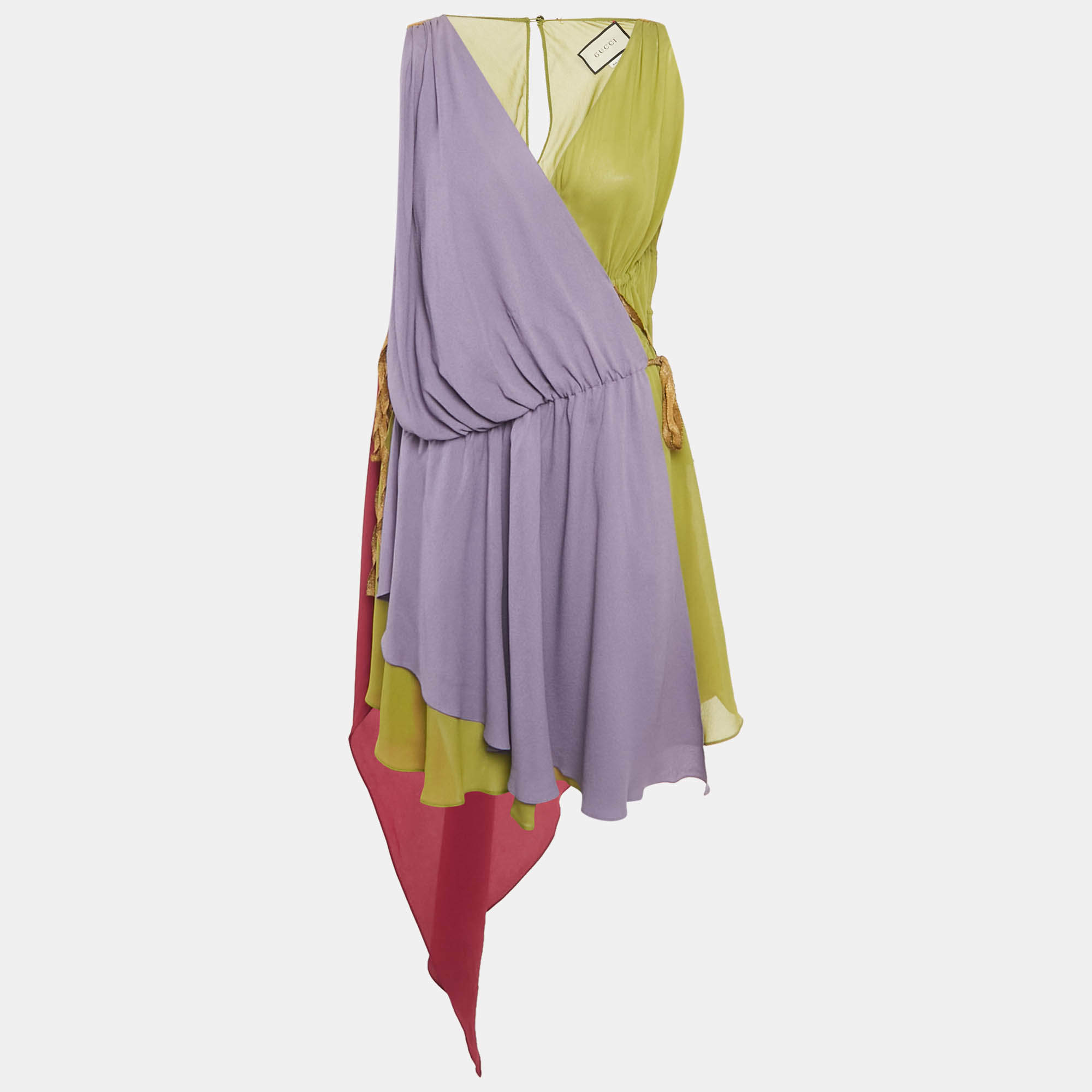 Pre Owned فستان غوتشي ميني حرير متعدد الألوان بطبقات مقاس متوسط (ميديم)