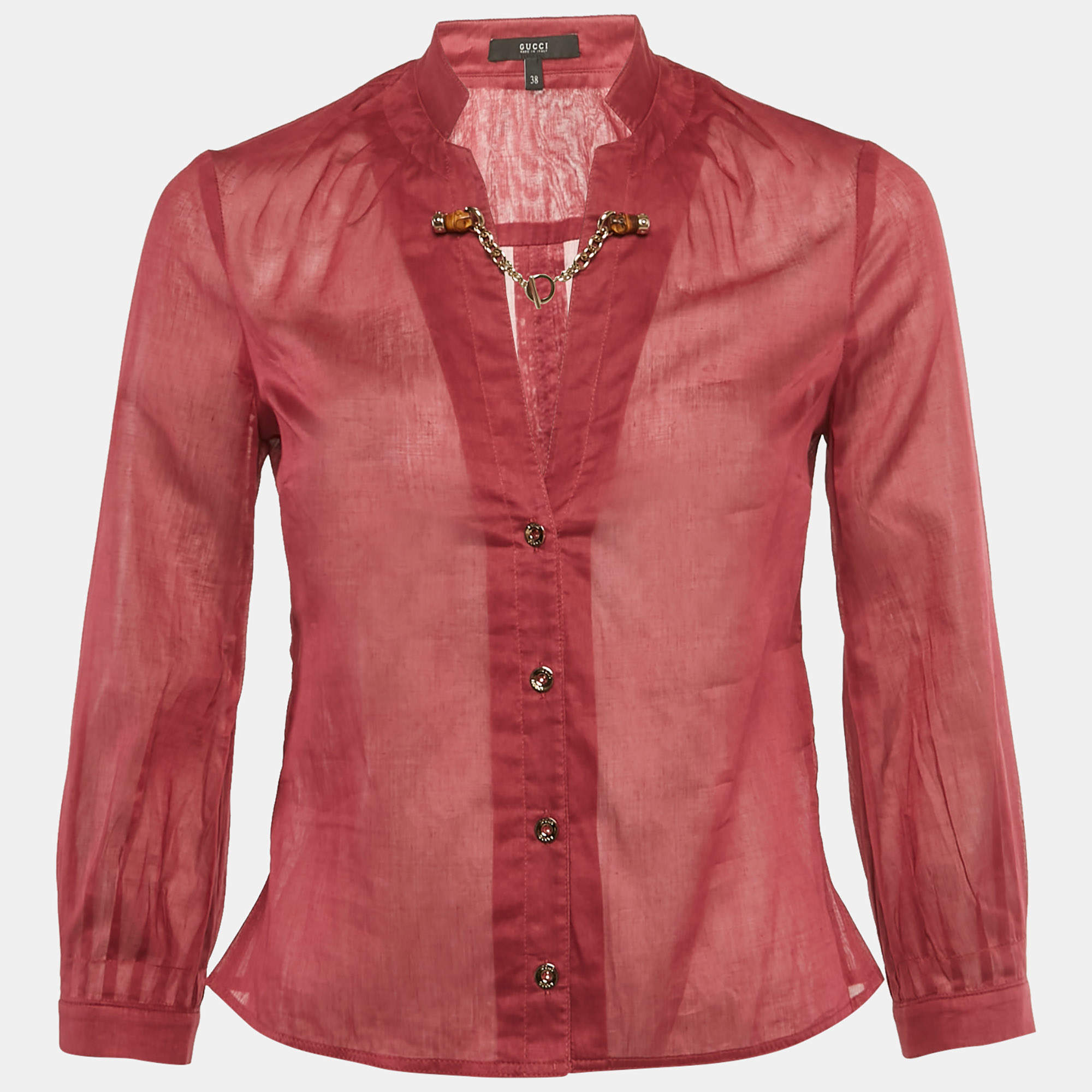 Pre Owned Gucci Pink Cotton Semi Sheer Shirt S