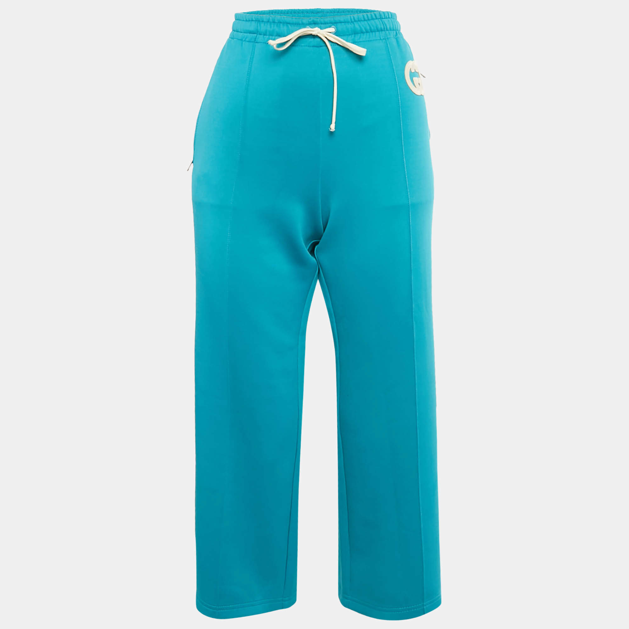 Pre Owned Gucci Teal Blue Jersey Track Pants M