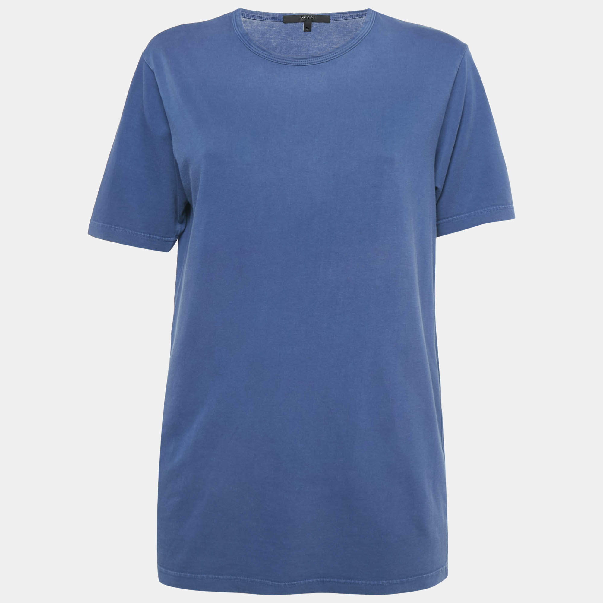 Pre Owned Gucci Blue Jersey Crewneck T-Shirt L