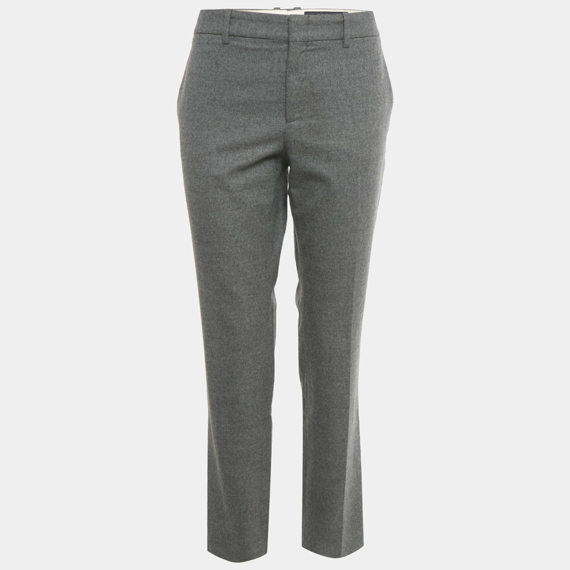 مملوكة مسبقًا Gucci Grey Wool Slim Fit Trousers M